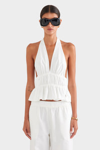 Cotton Poplin Halter Top - White