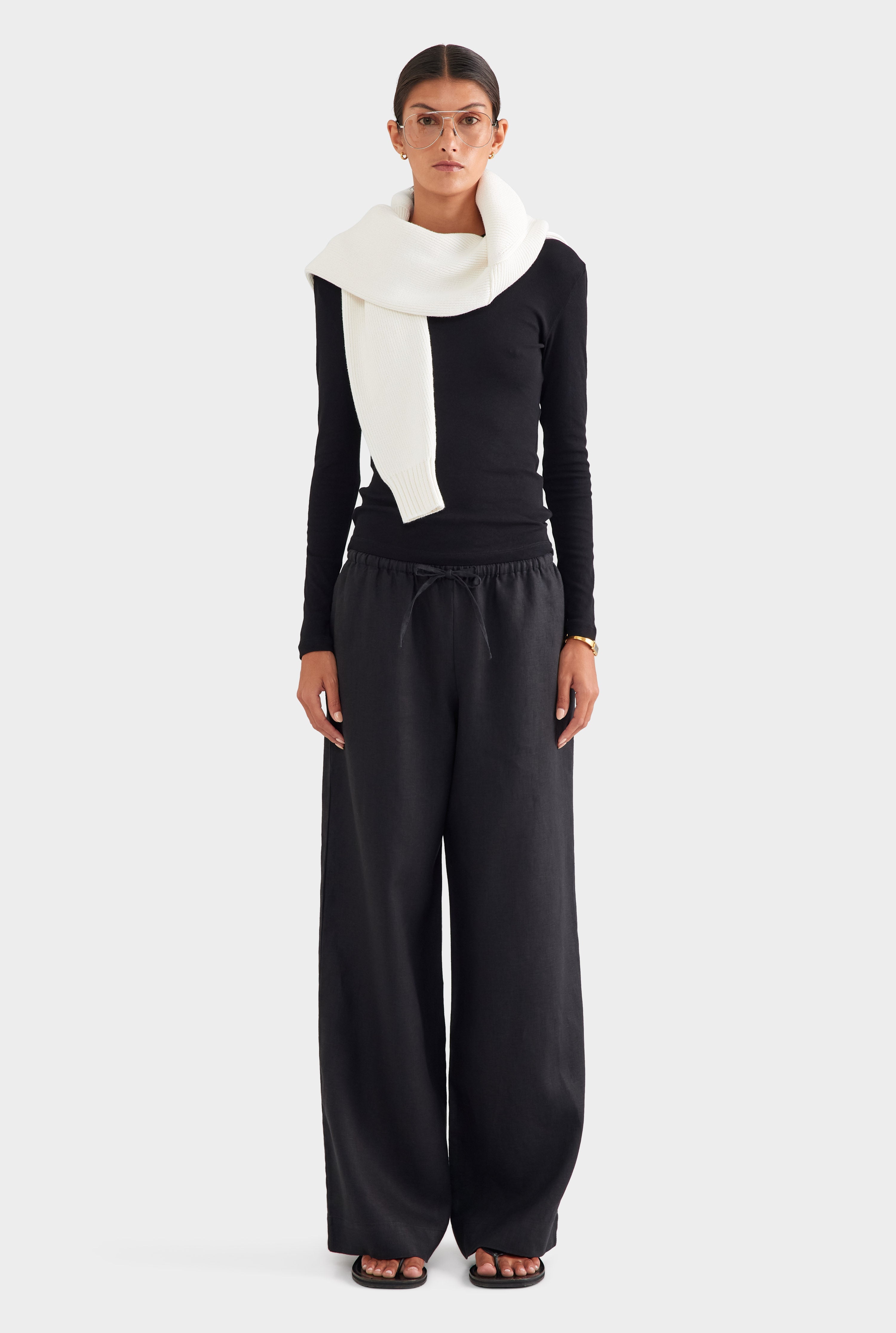 Wide Leg Linen Pant - Black