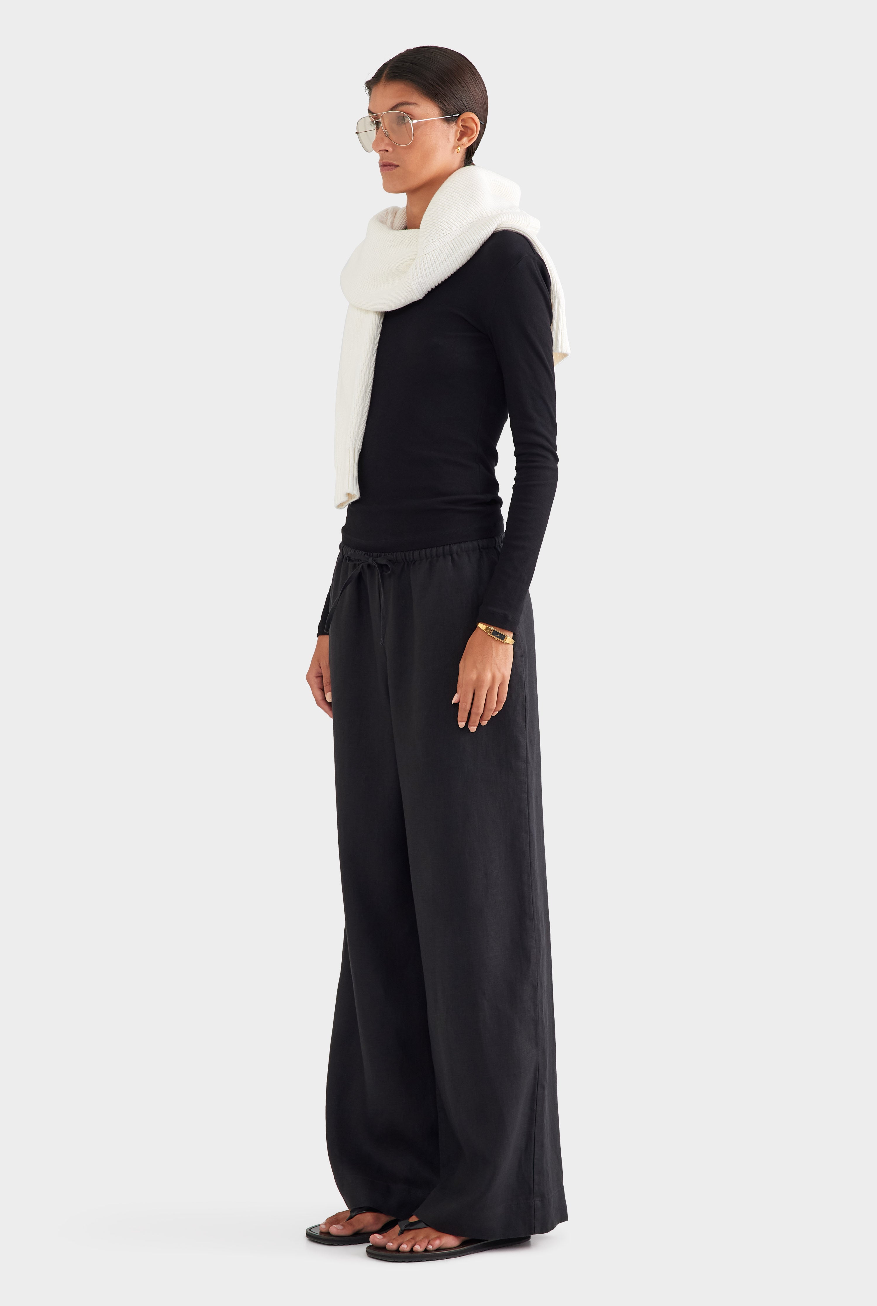 Wide Leg Linen Pant - Black