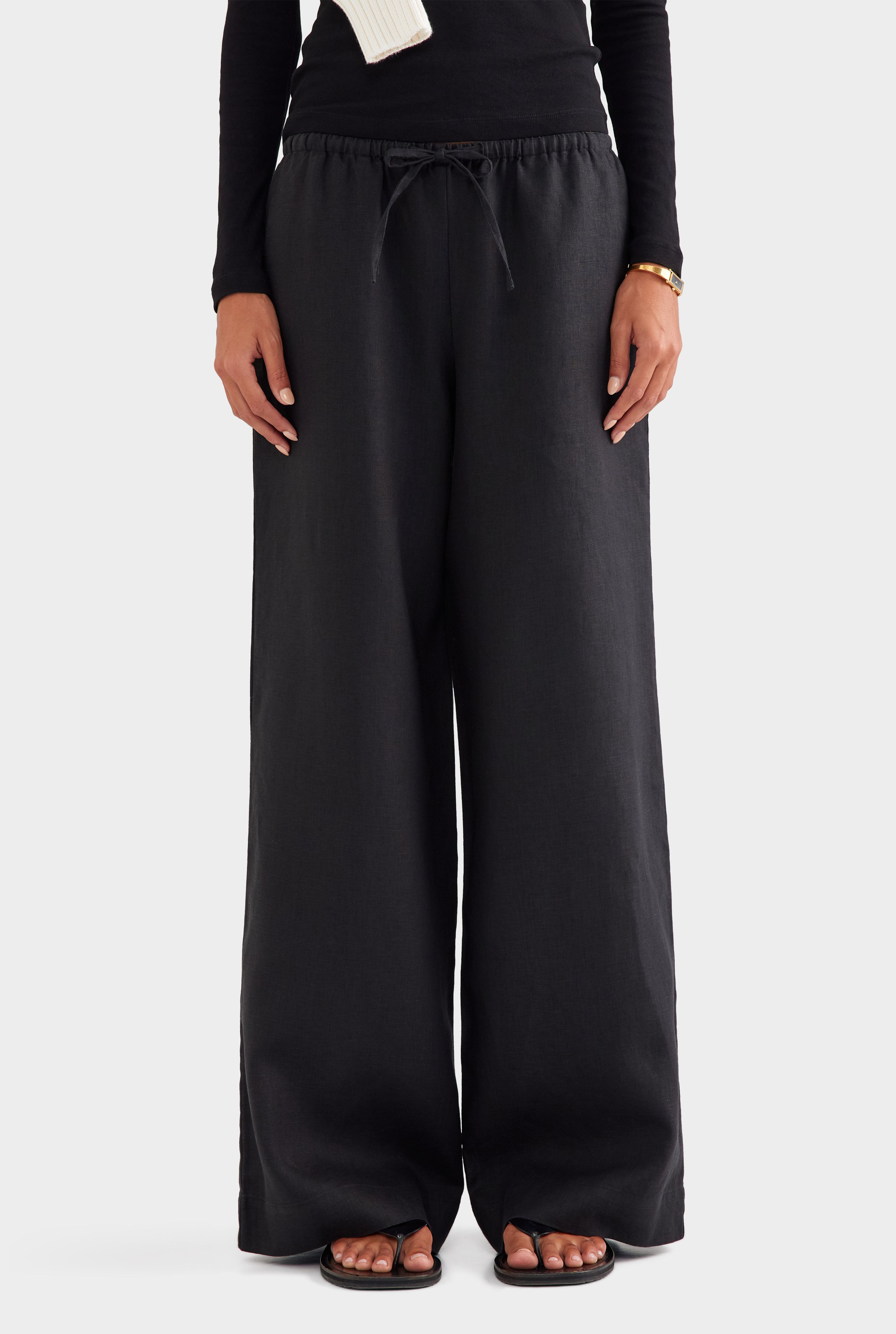 Wide Leg Linen Pant - Black