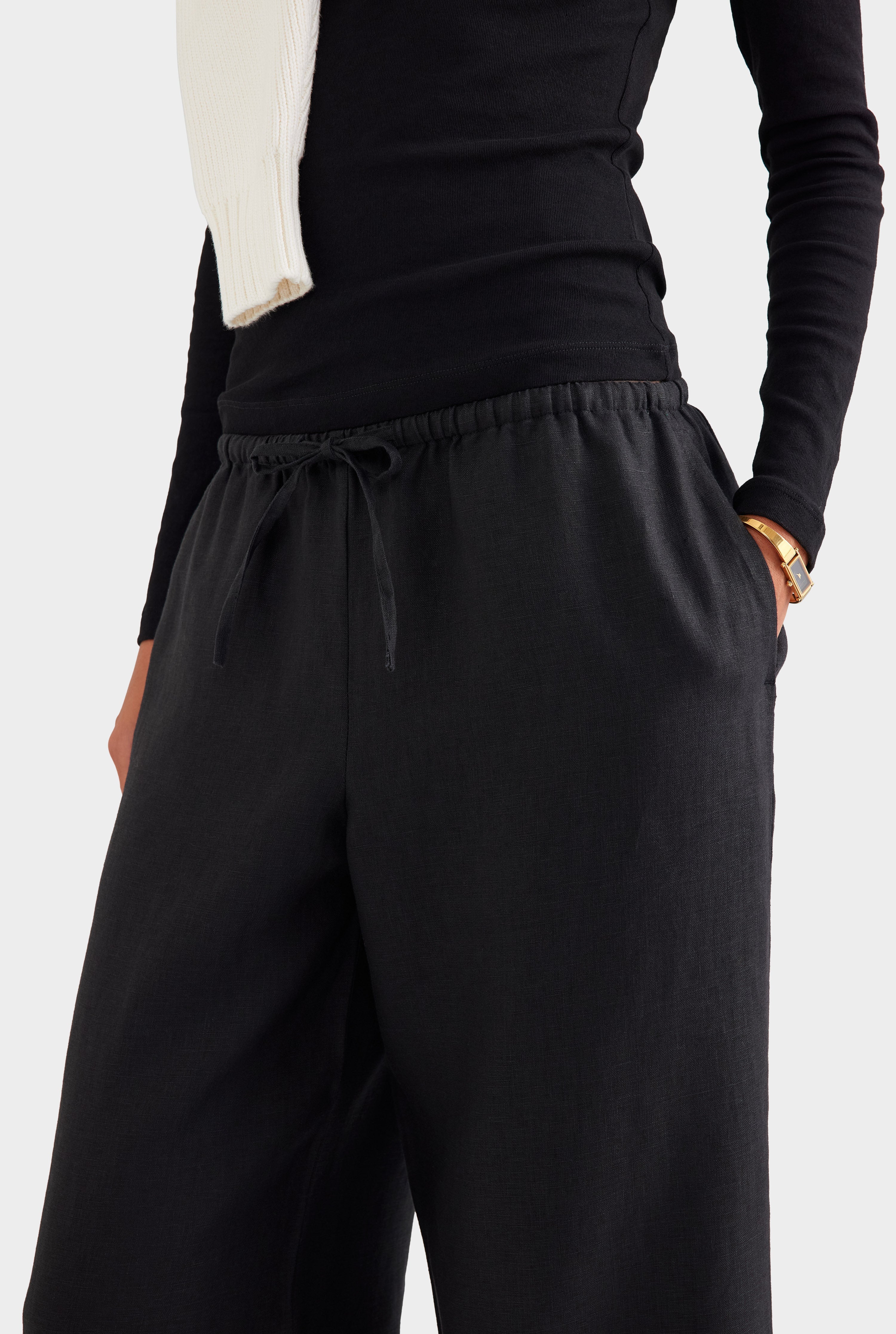 Wide Leg Linen Pant - Black