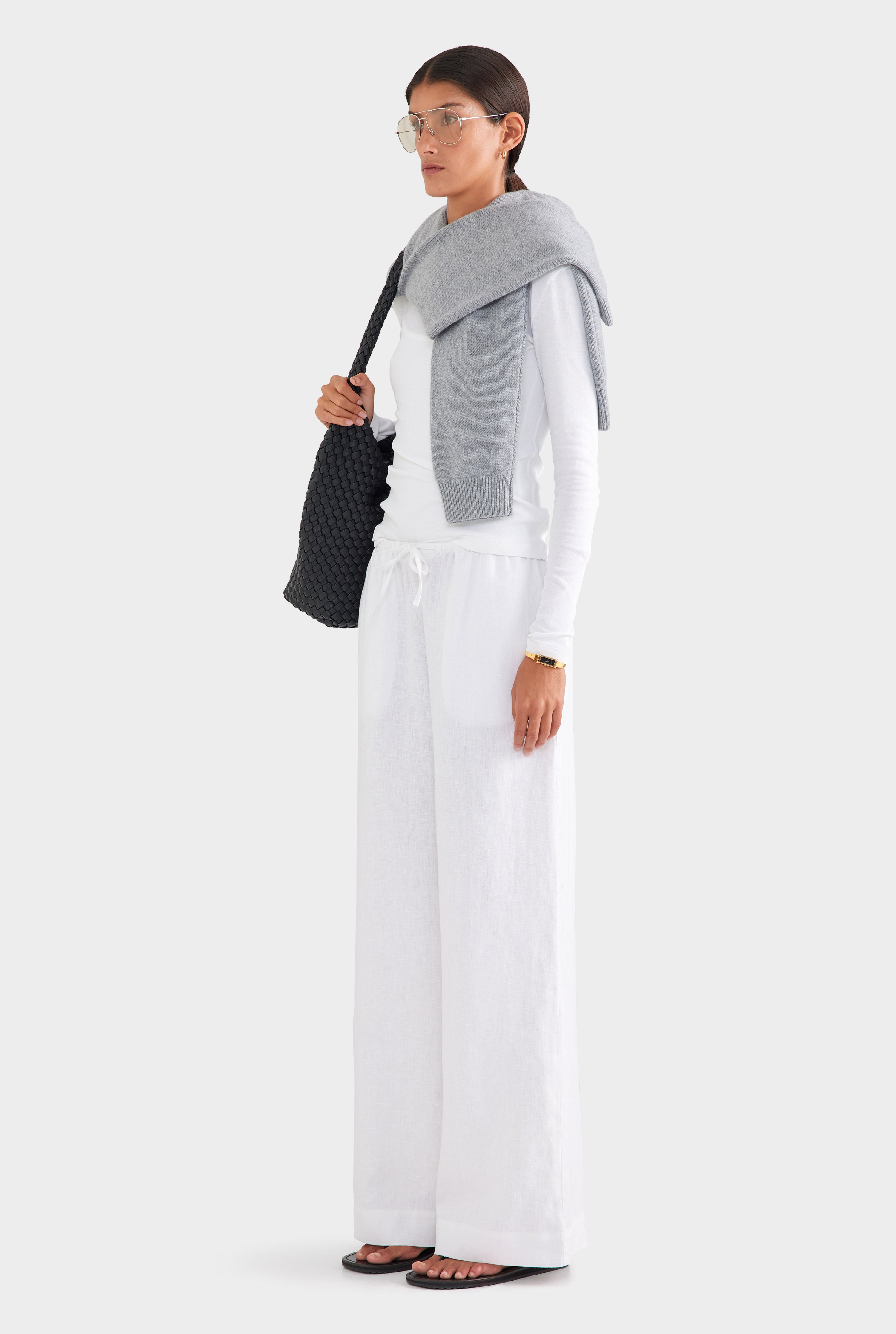 Wide Leg Linen Pant - White