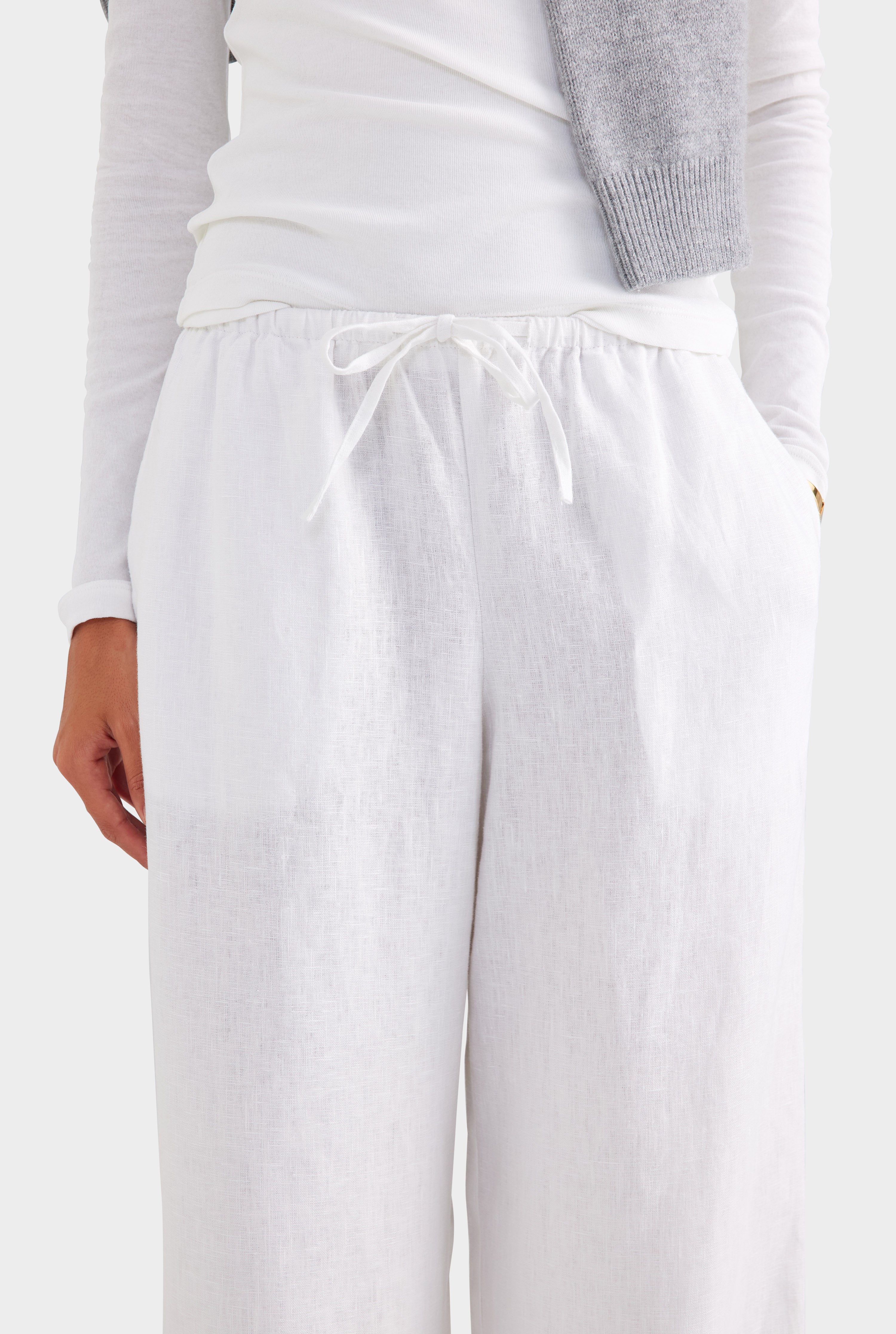 Wide Leg Linen Pant - White