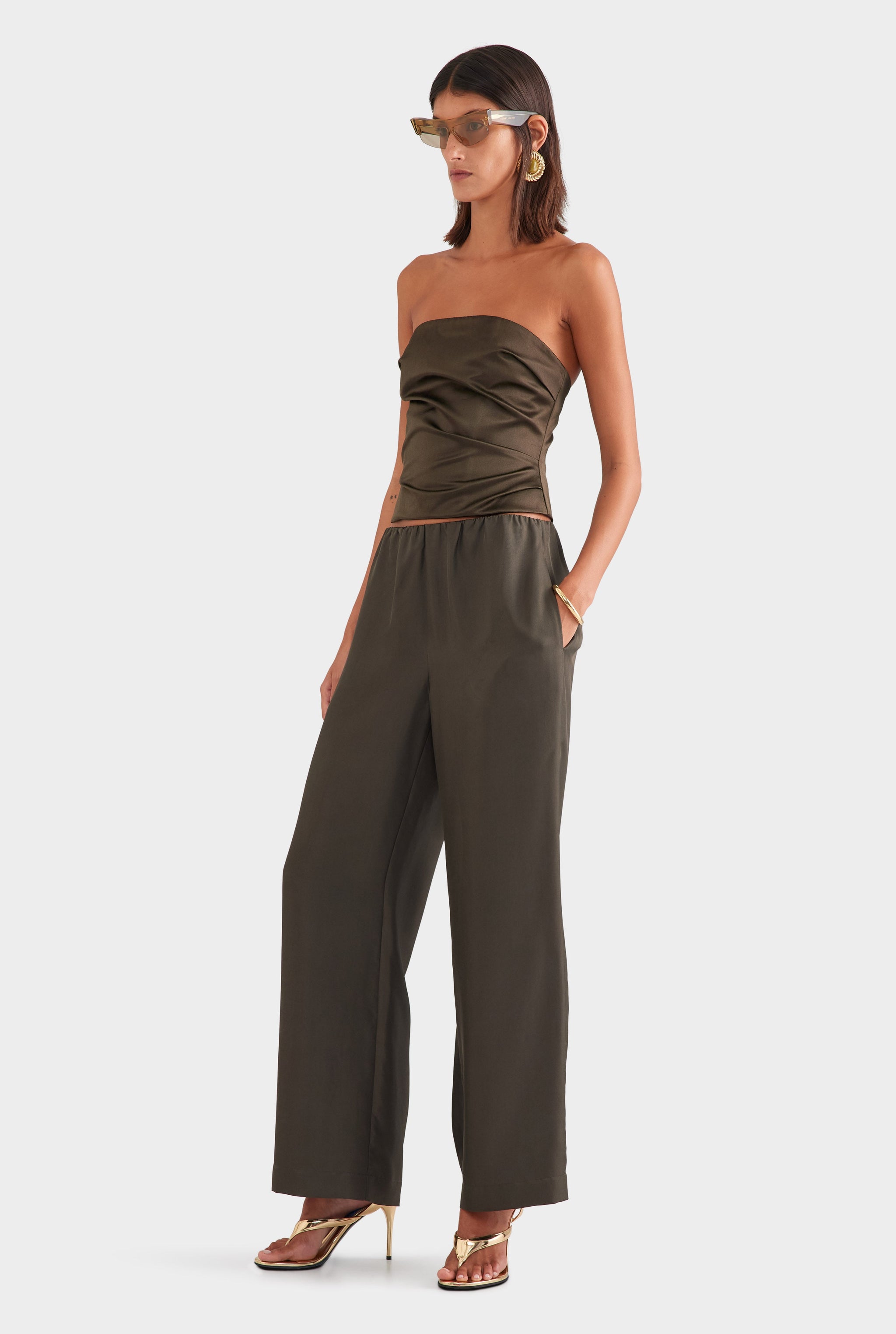 Silk Relaxed Pant - Dark Olive