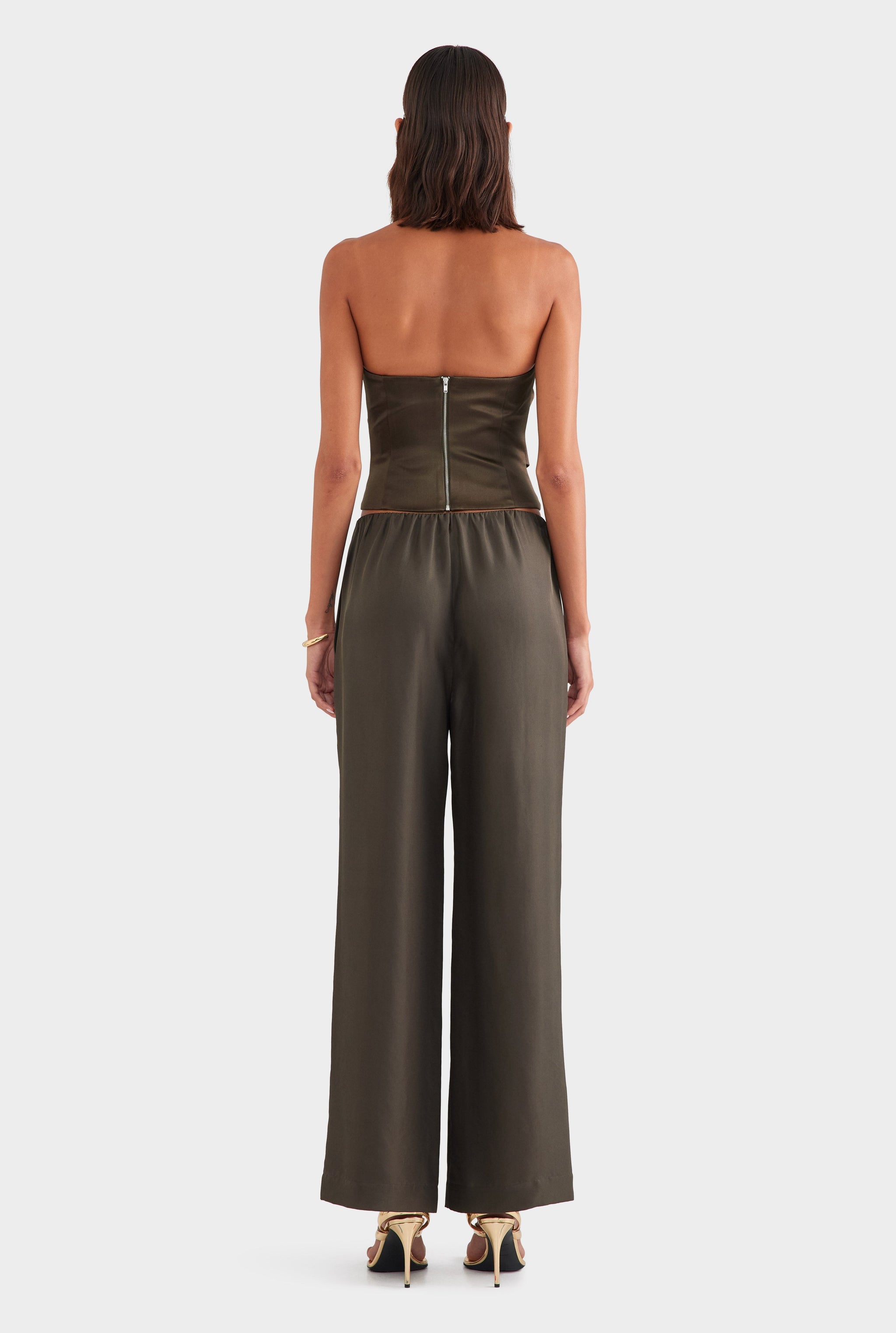 Silk Relaxed Pant - Dark Olive