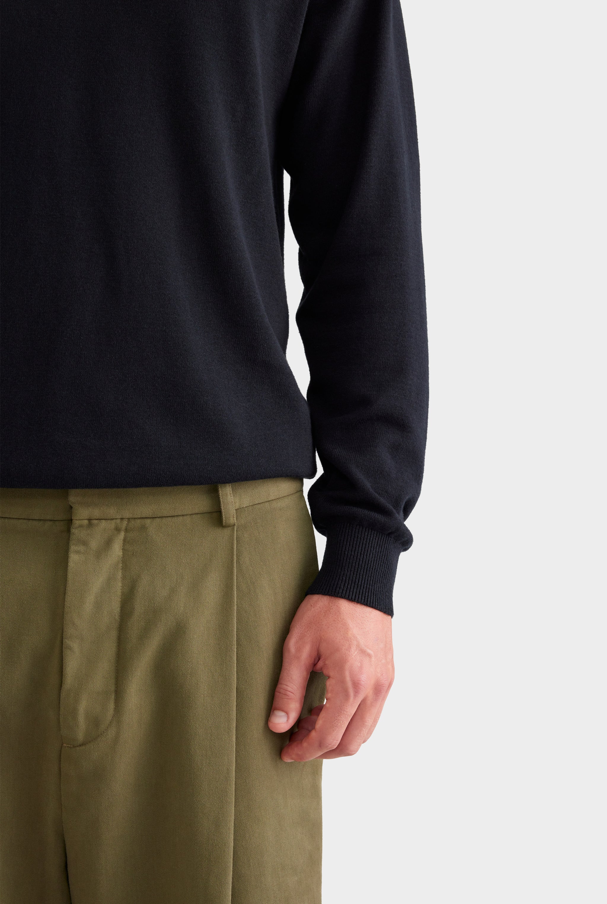 Long Sleeve Cotton Raglan Knit Polo - Black