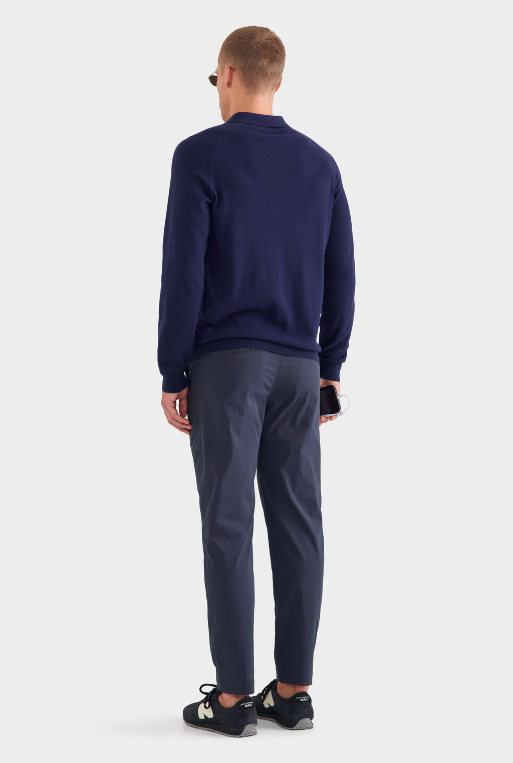 Long Sleeve Cotton Raglan Knit Polo - Navy