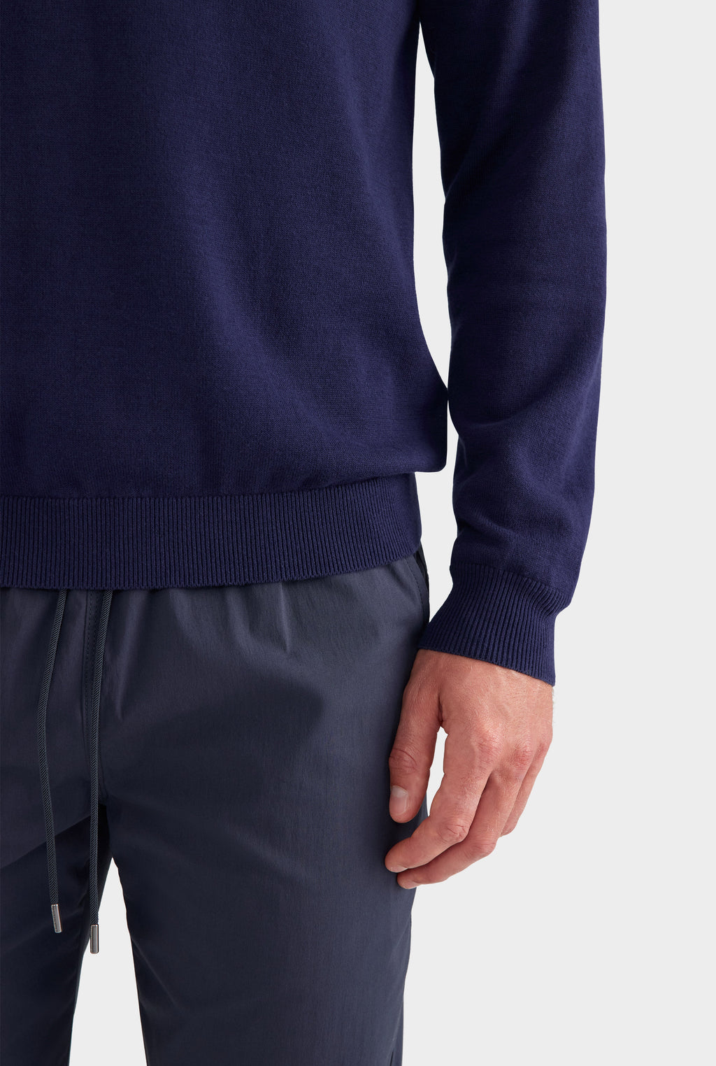 Long Sleeve Cotton Raglan Knit Polo - Navy
