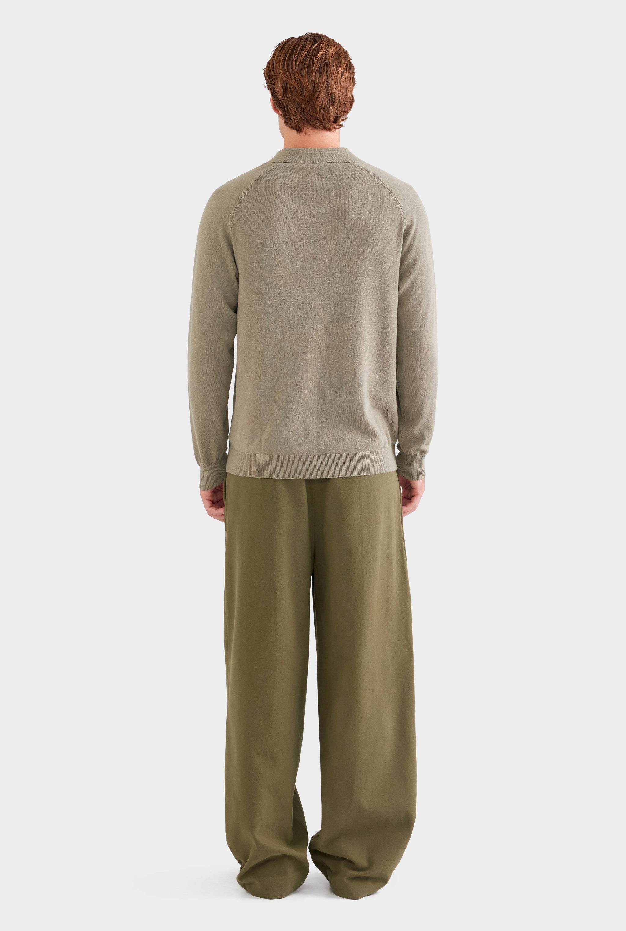 Long Sleeve Cotton Raglan Knit Polo - Smokey Olive