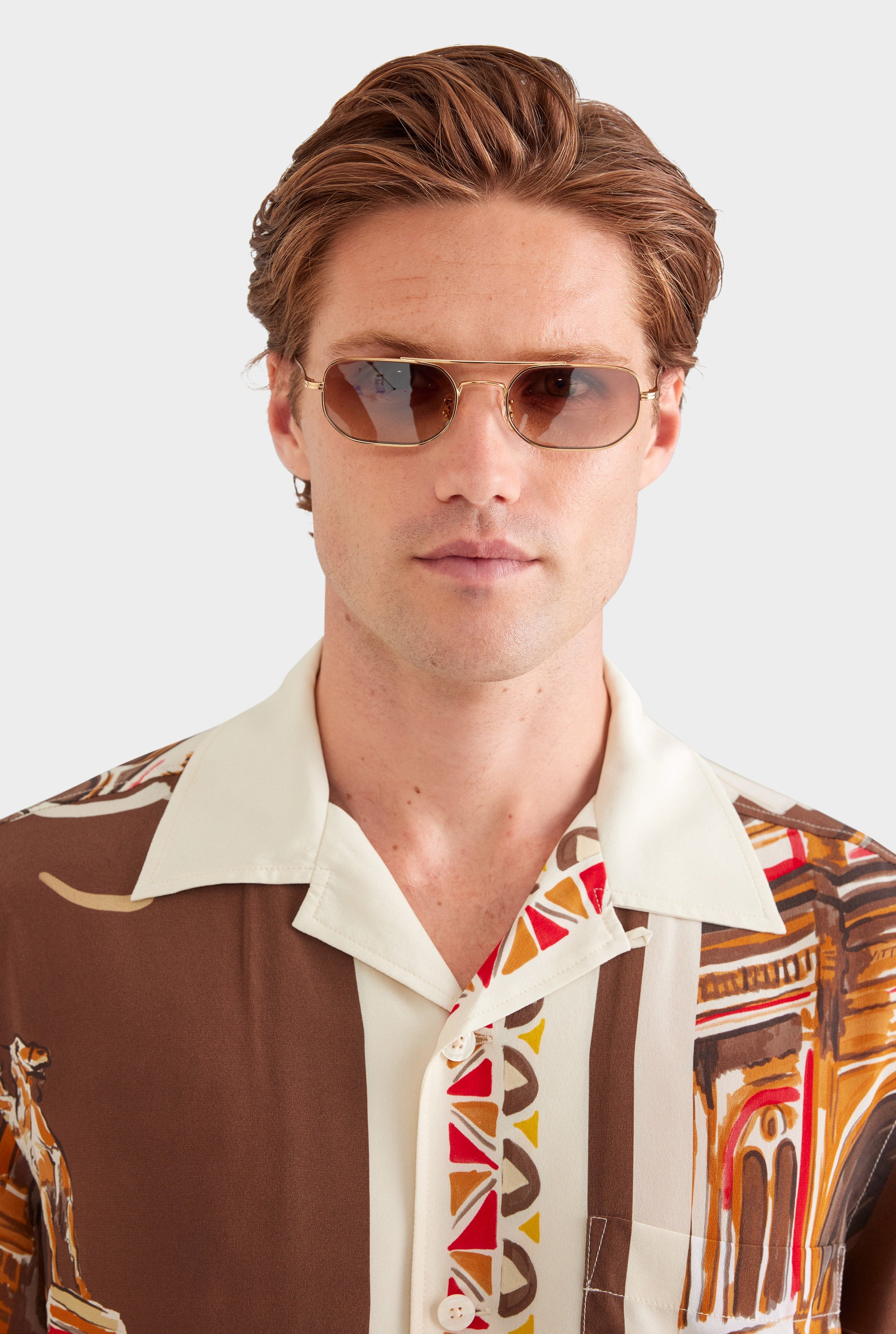 Oversized Silk Short Sleeve Shirt - Milano Galleria/Brown