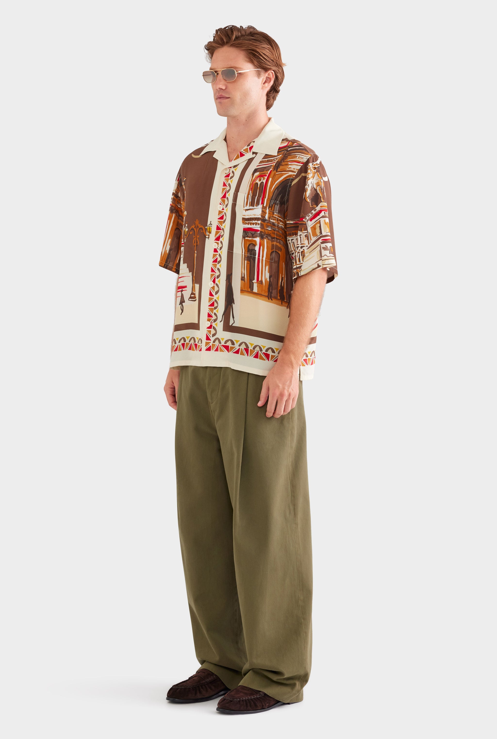 Oversized Silk Short Sleeve Shirt - Milano Galleria/Brown