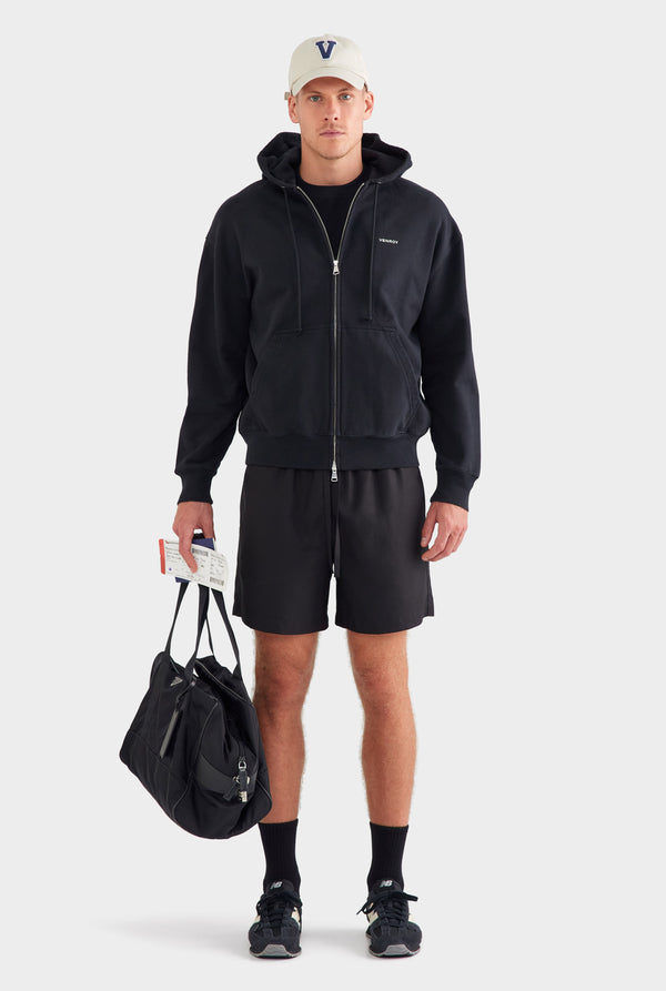 Fleece Track Zip Hoodie - Black
