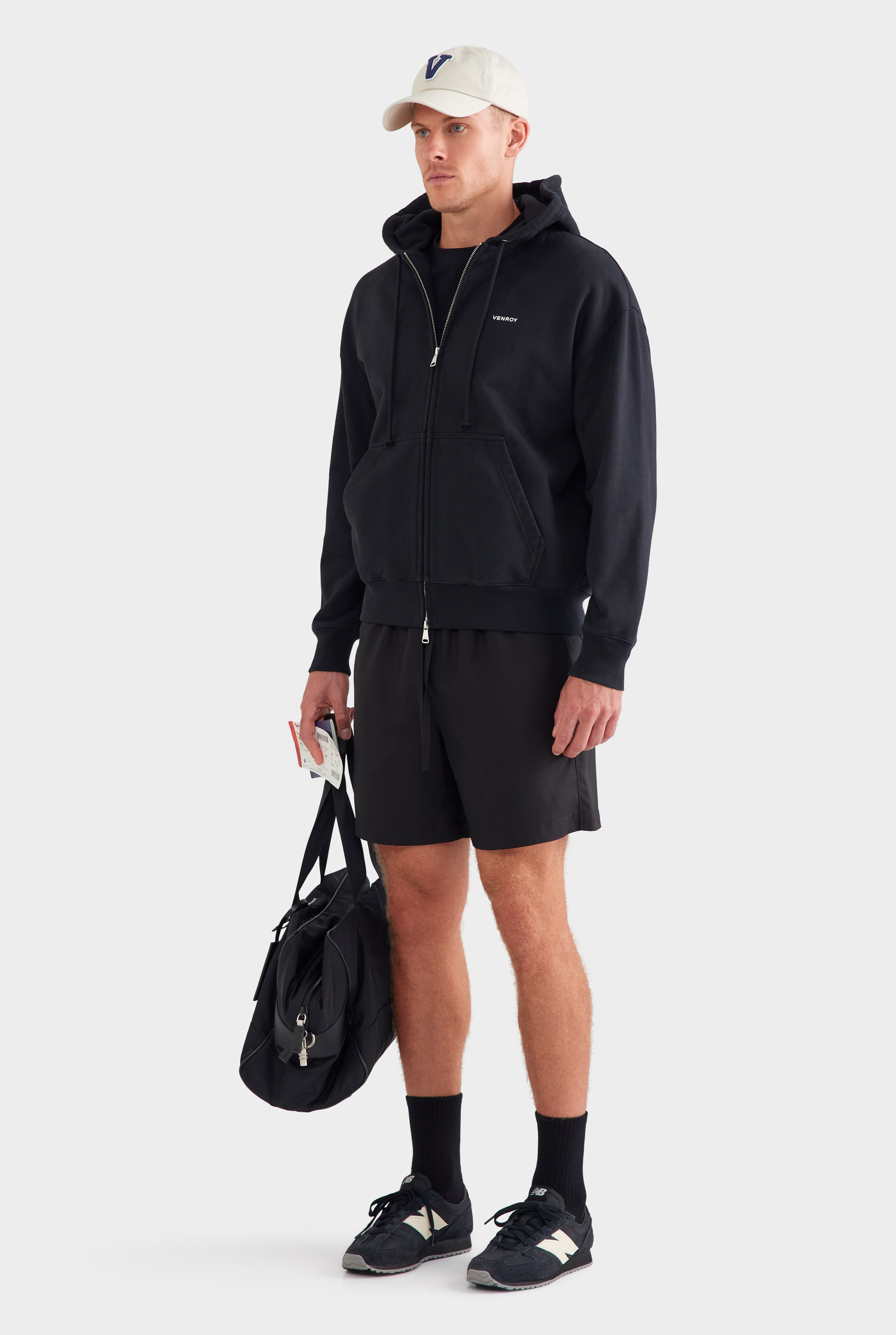 Fleece Track Zip Hoodie - Black