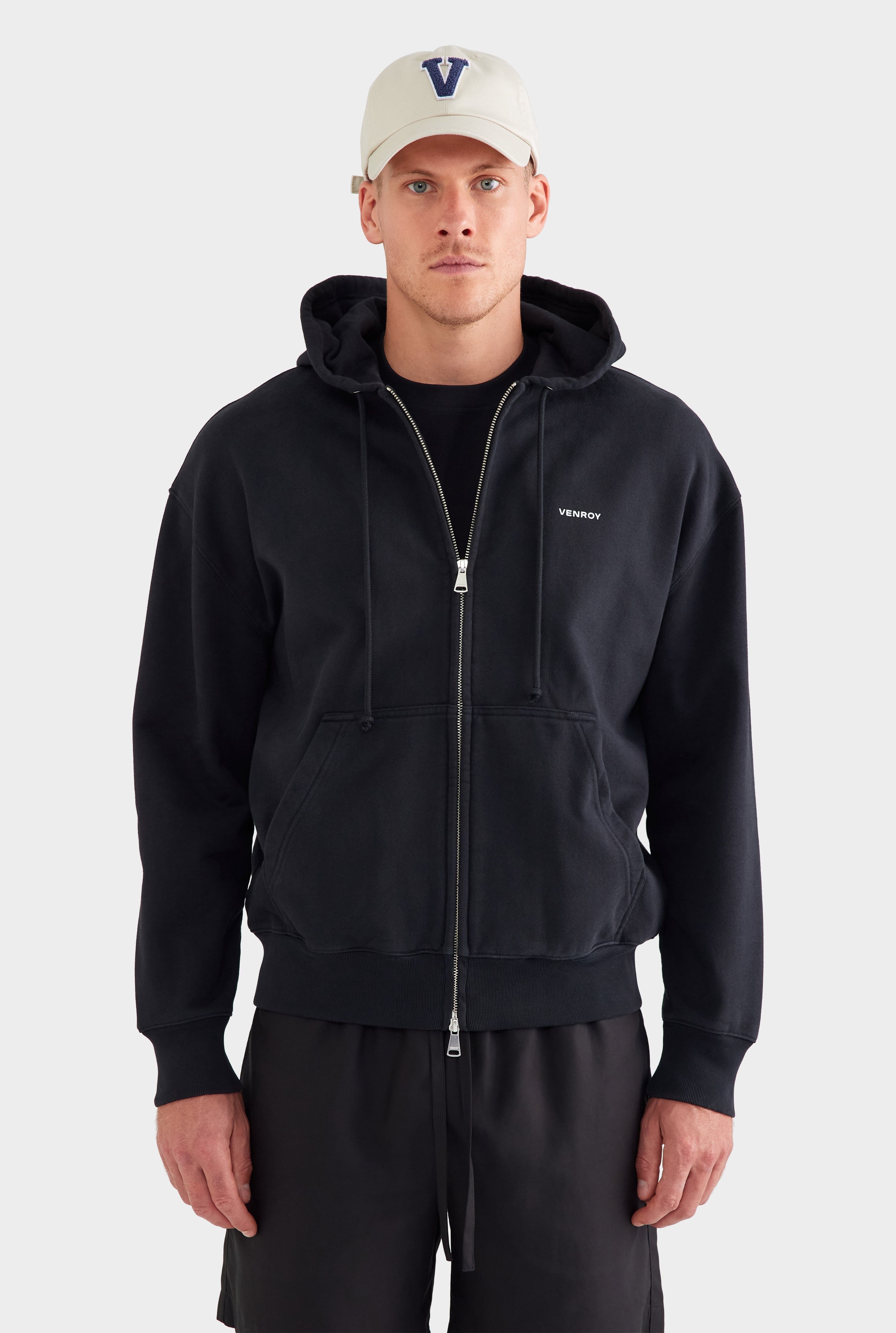 Fleece Track Zip Hoodie - Black