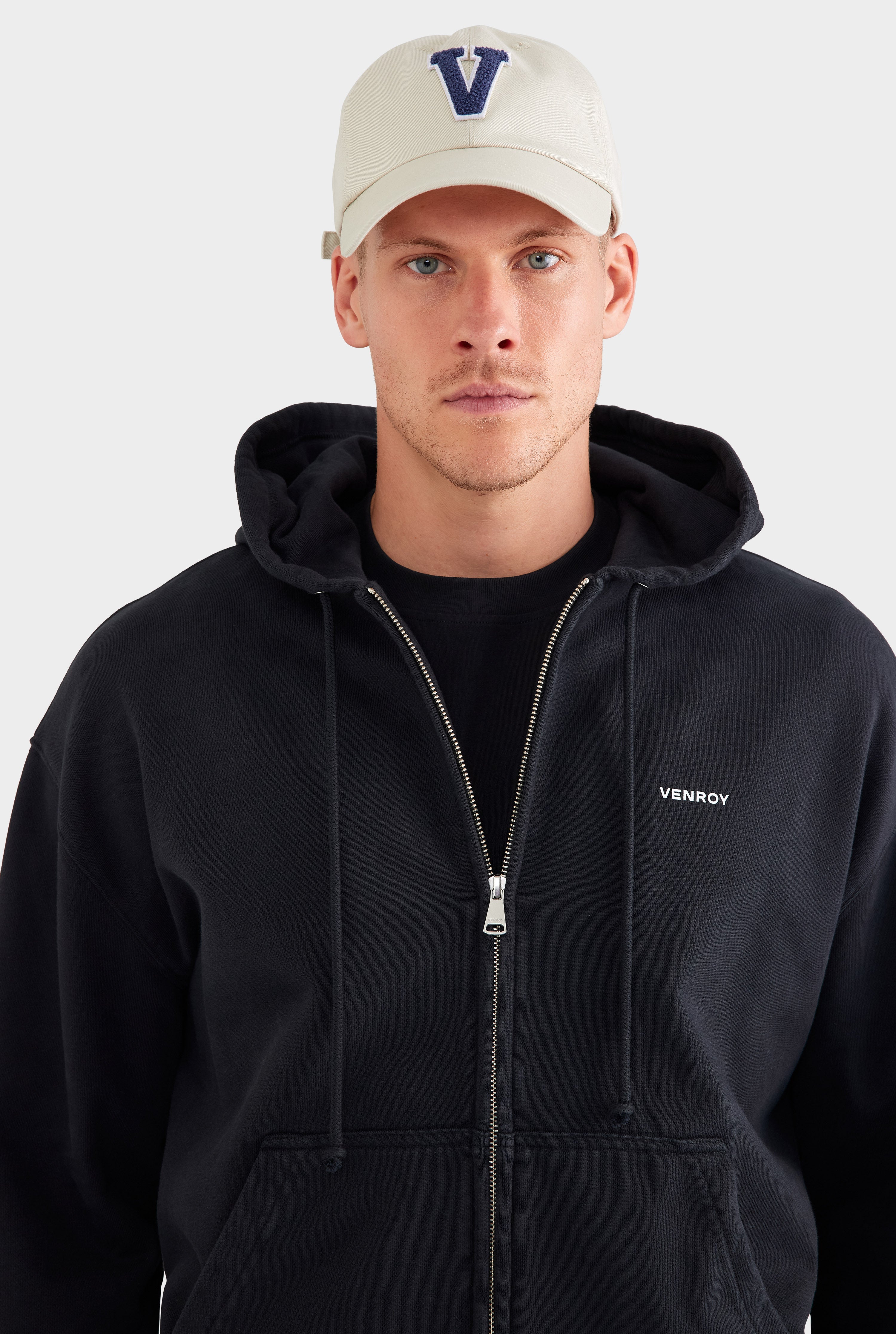 Fleece Track Zip Hoodie - Black