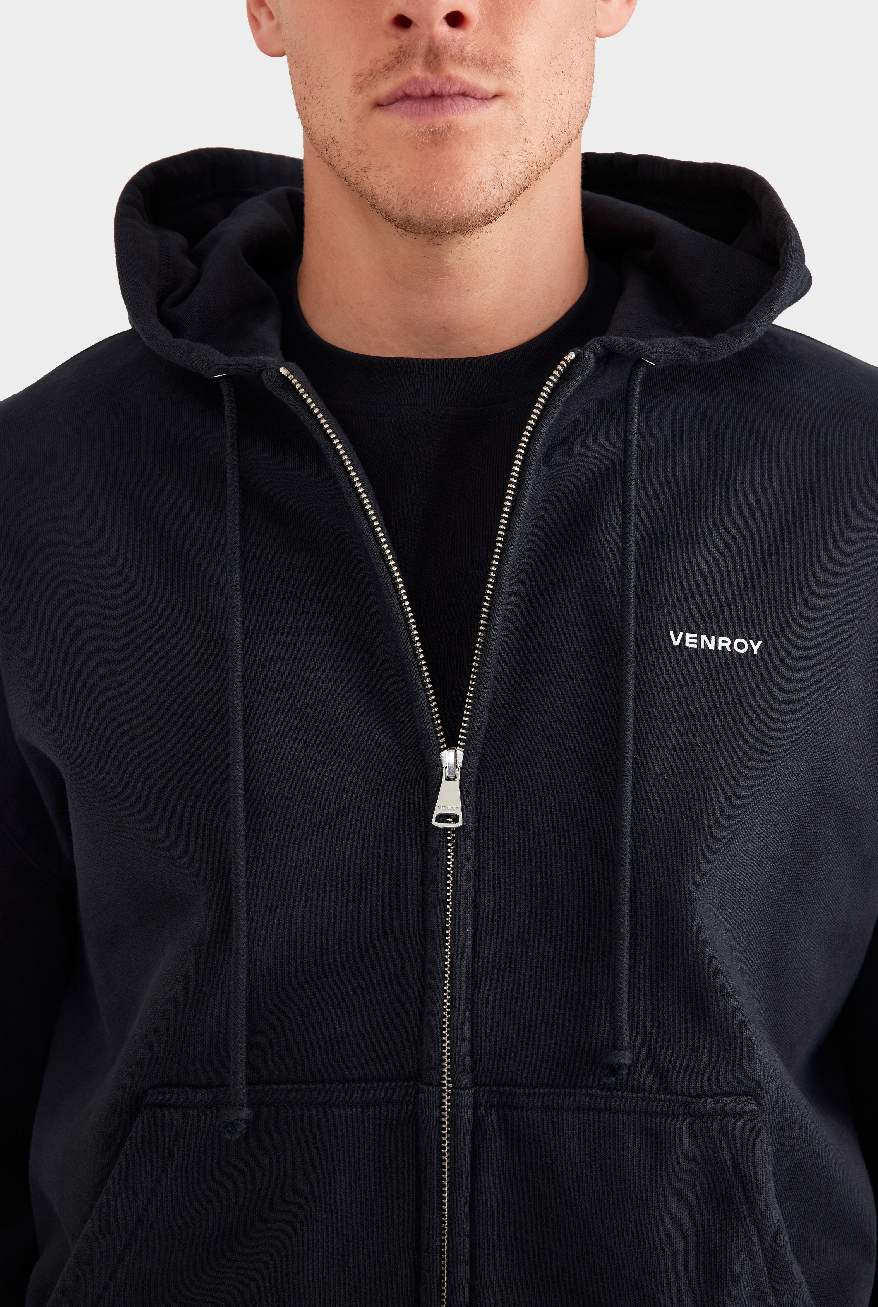 Fleece Track Zip Hoodie - Black
