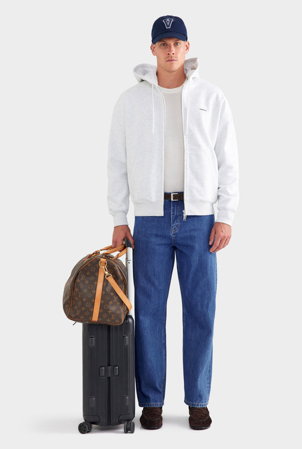 Fleece Track Zip Hoodie - Light Grey Marl