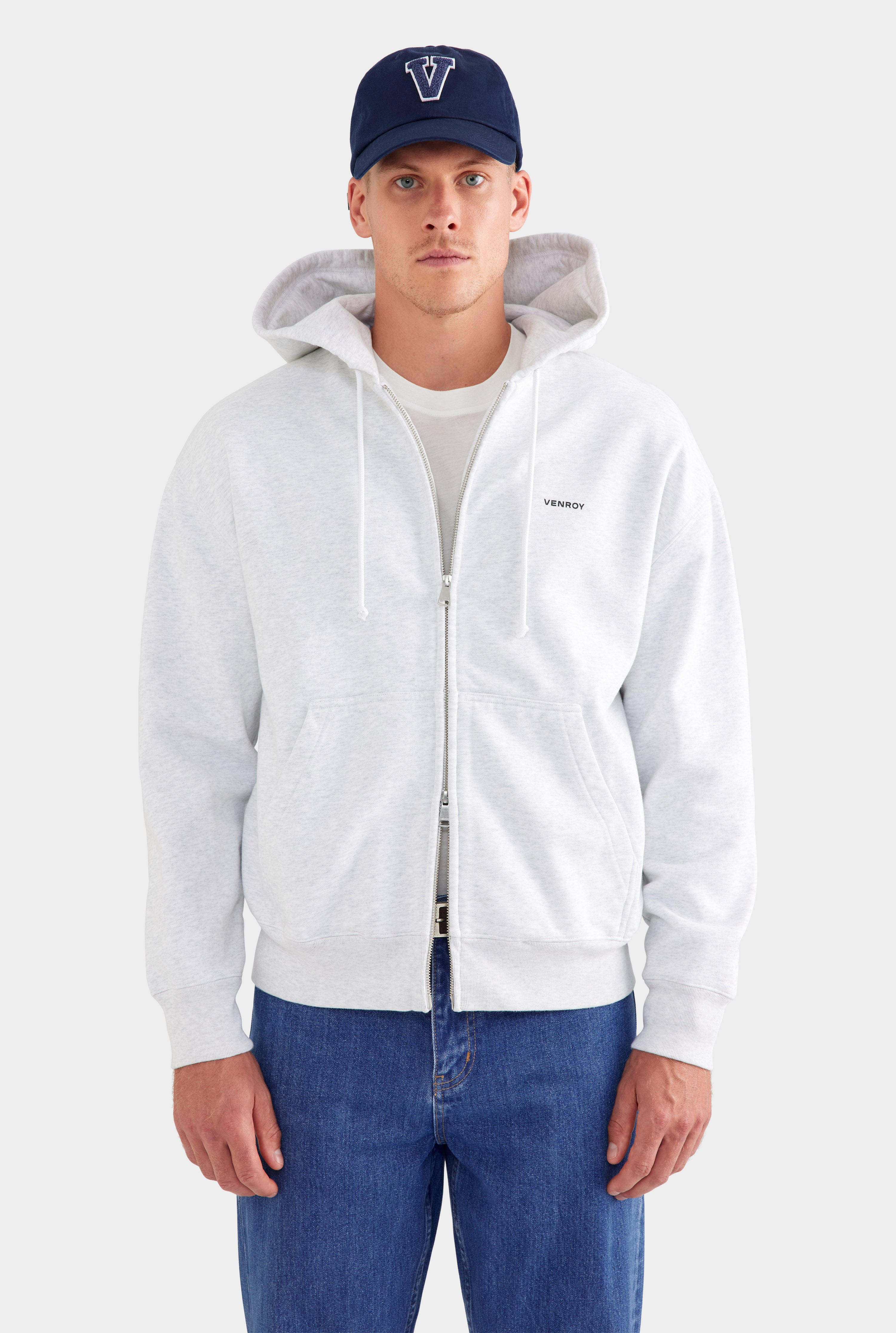 Fleece Track Zip Hoodie - Light Grey Marl