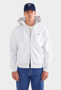 Fleece Track Zip Hoodie - Light Grey Marl