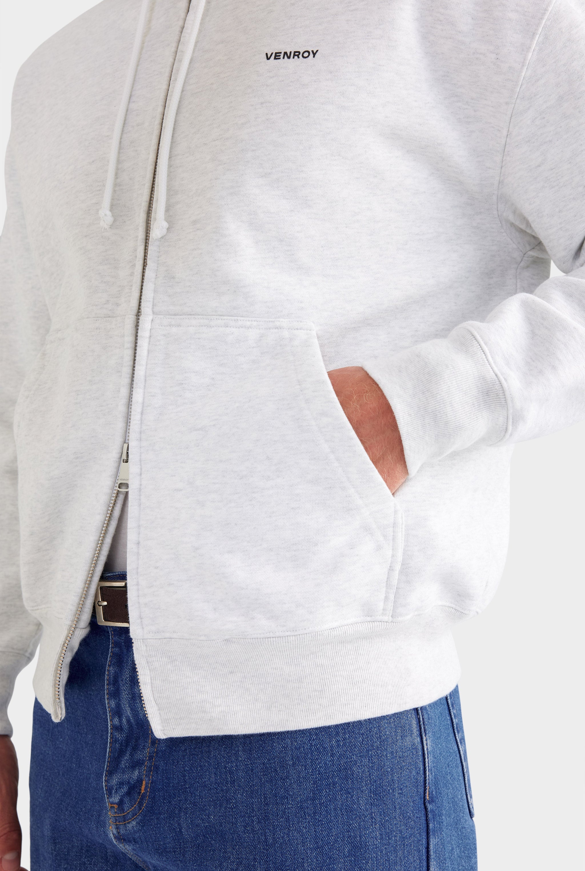Fleece Track Zip Hoodie - Light Grey Marl
