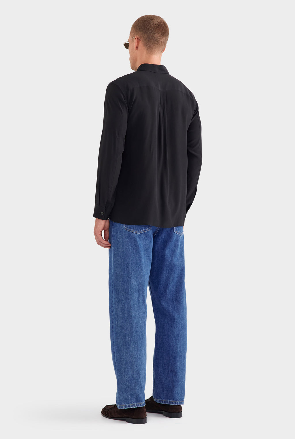 Relaxed Silk Long Sleeve Shirt - Black