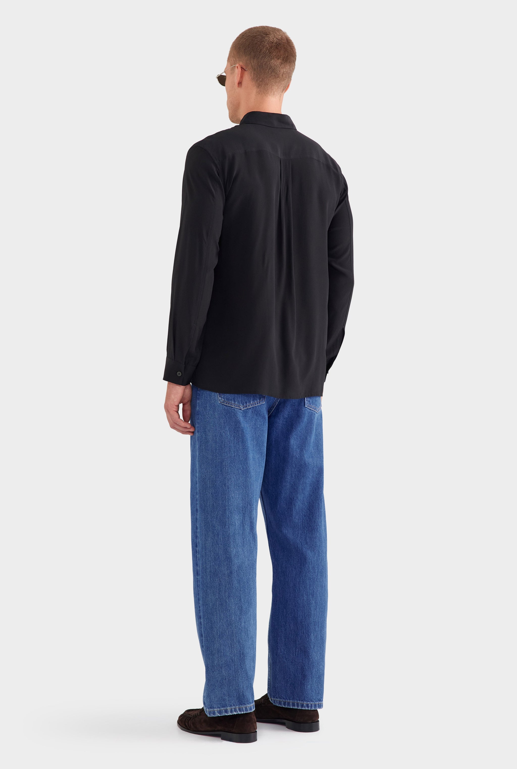 Relaxed Silk Long Sleeve Shirt - Black