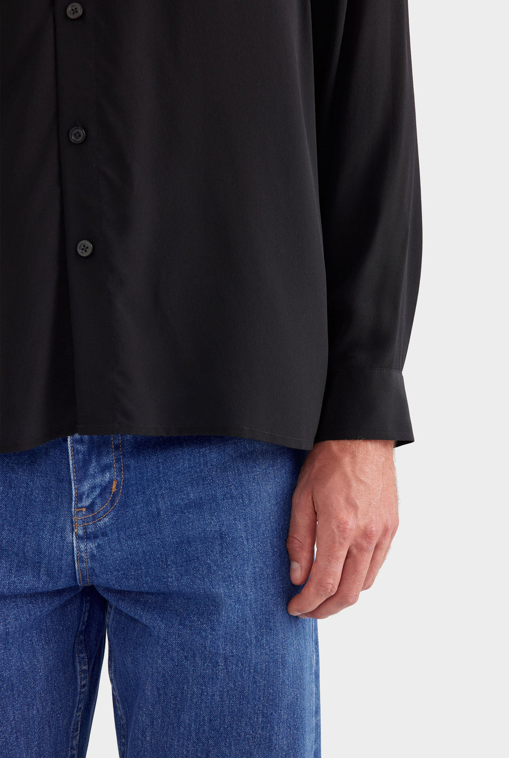 Relaxed Silk Long Sleeve Shirt - Black