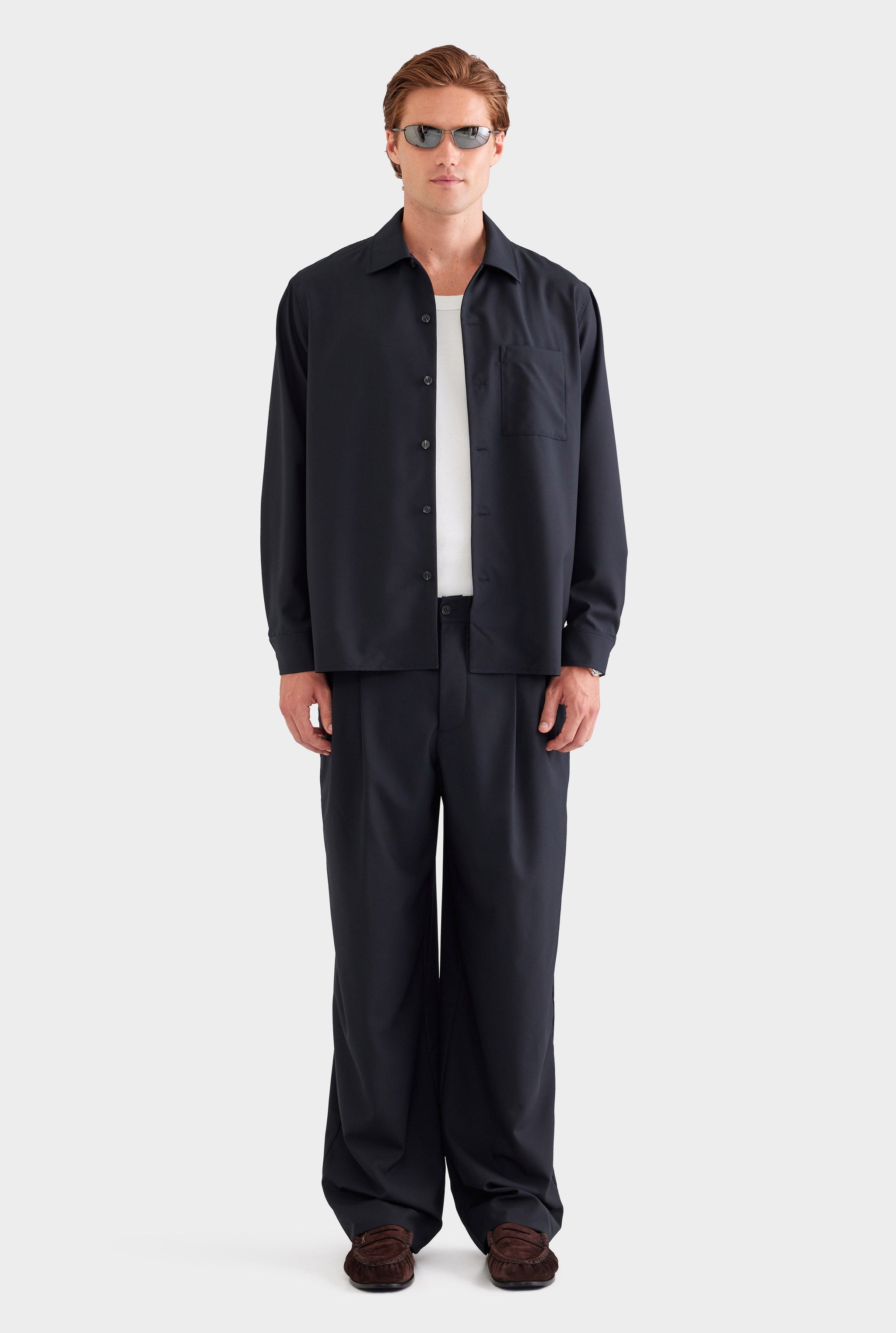 Wool Long Sleeve Shirt - Black