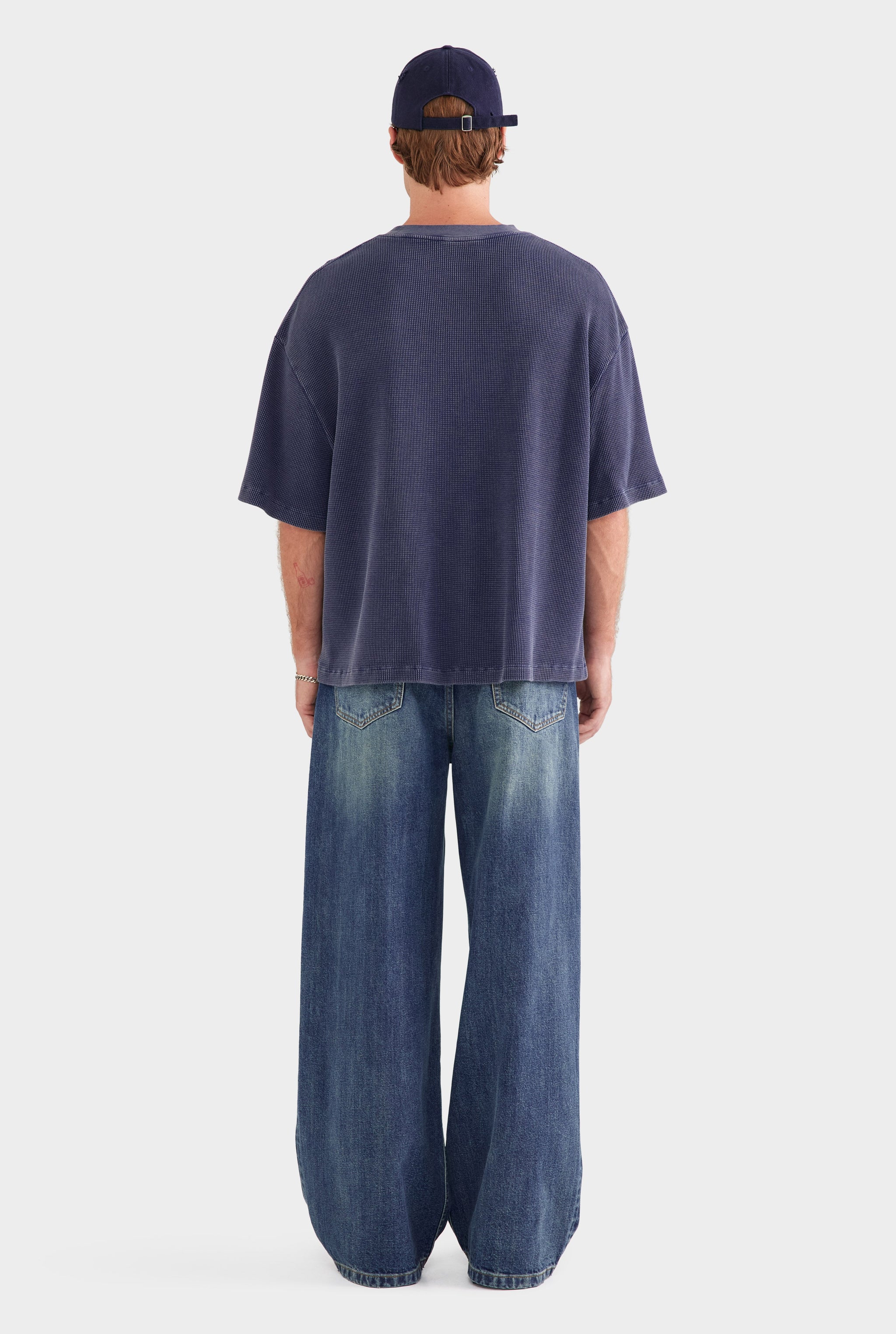 Pigment Dyed Supersized Waffle T Shirt - Washed Navy