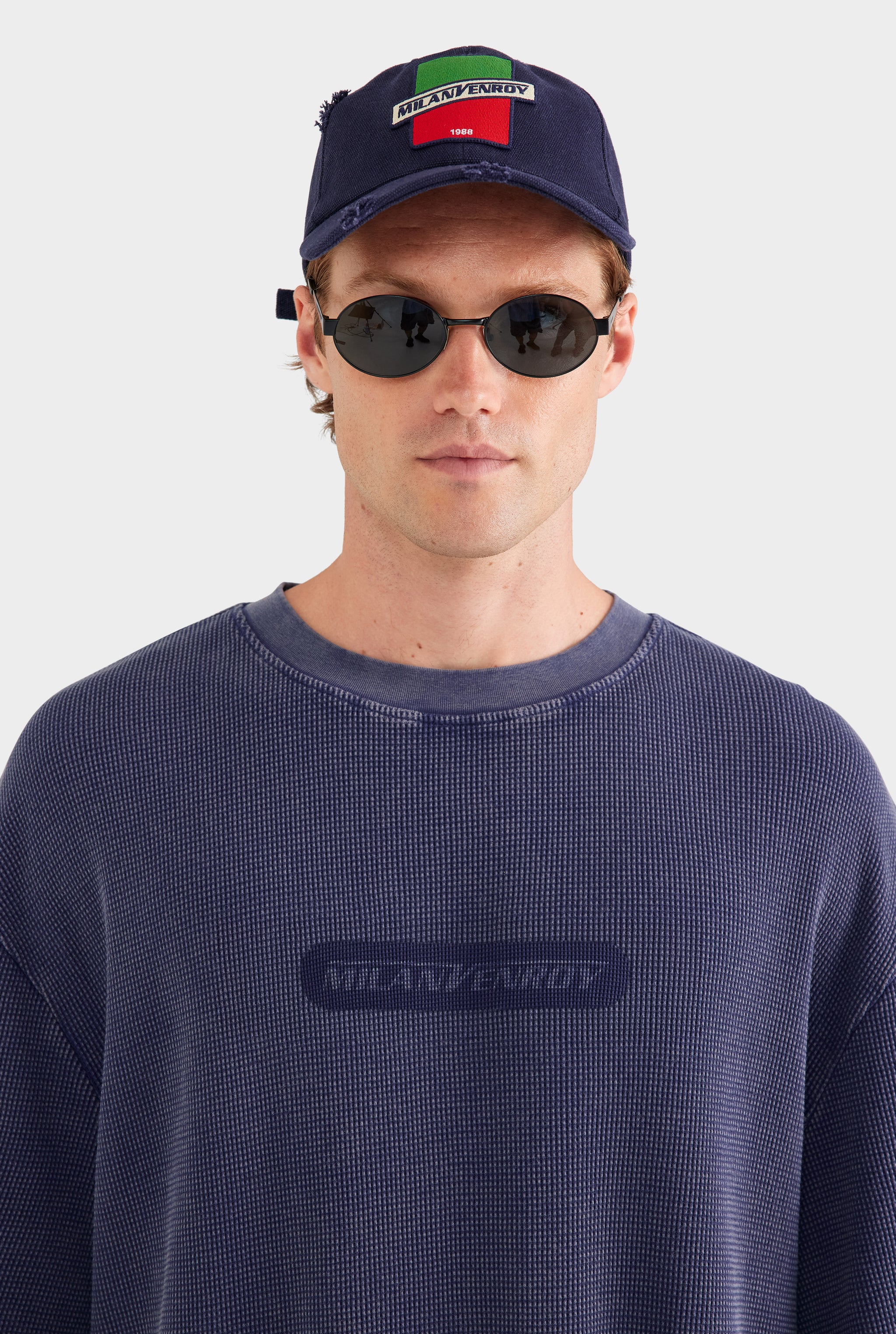 Pigment Dyed Supersized Waffle T Shirt - Washed Navy