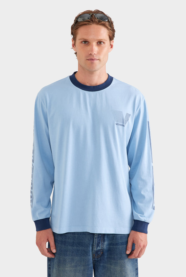 Contrast Long Sleeve T Shirt - Powder Blue/Navy