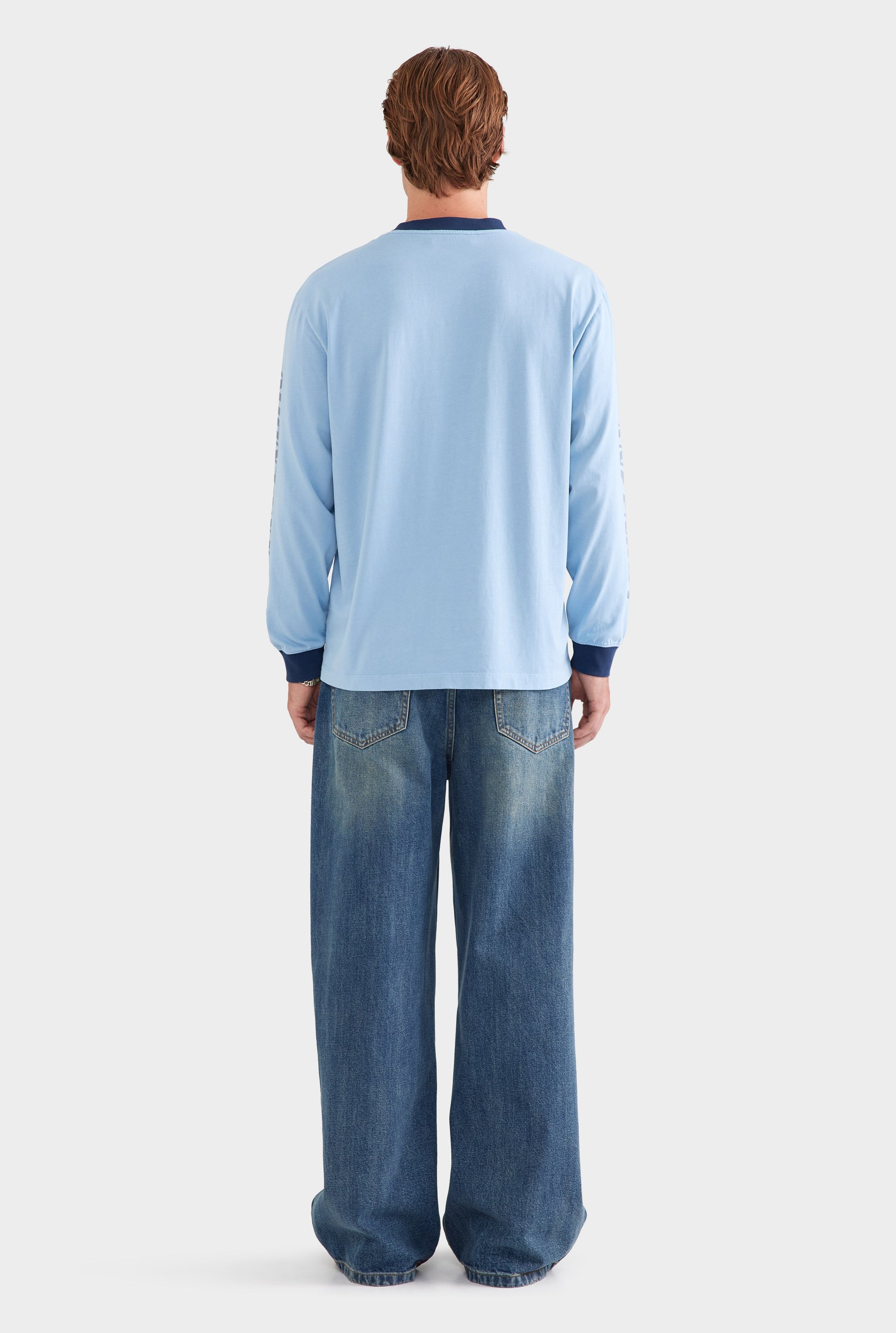 Contrast Long Sleeve T Shirt - Powder Blue/Navy