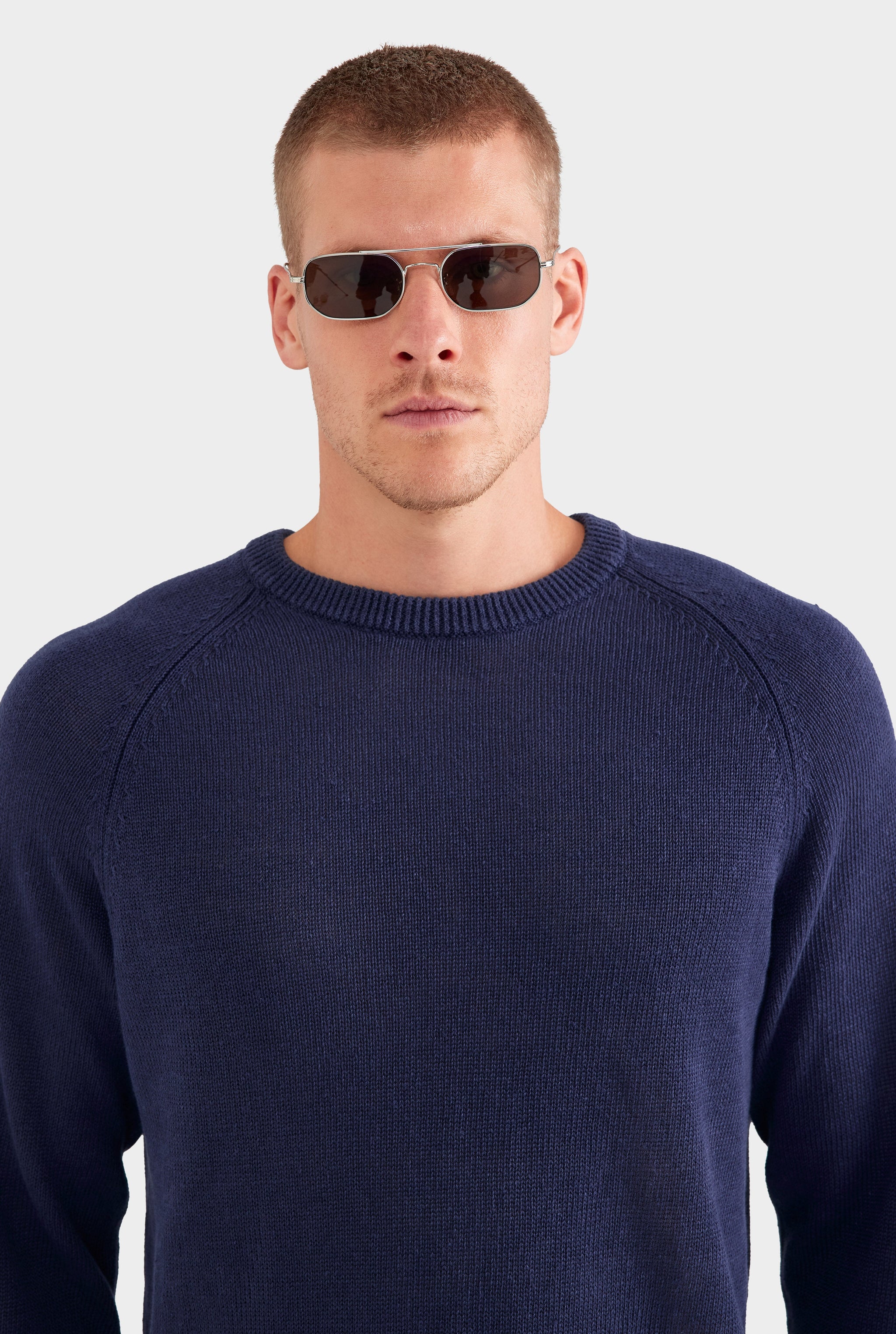 Linen Raglan Sweater - Navy