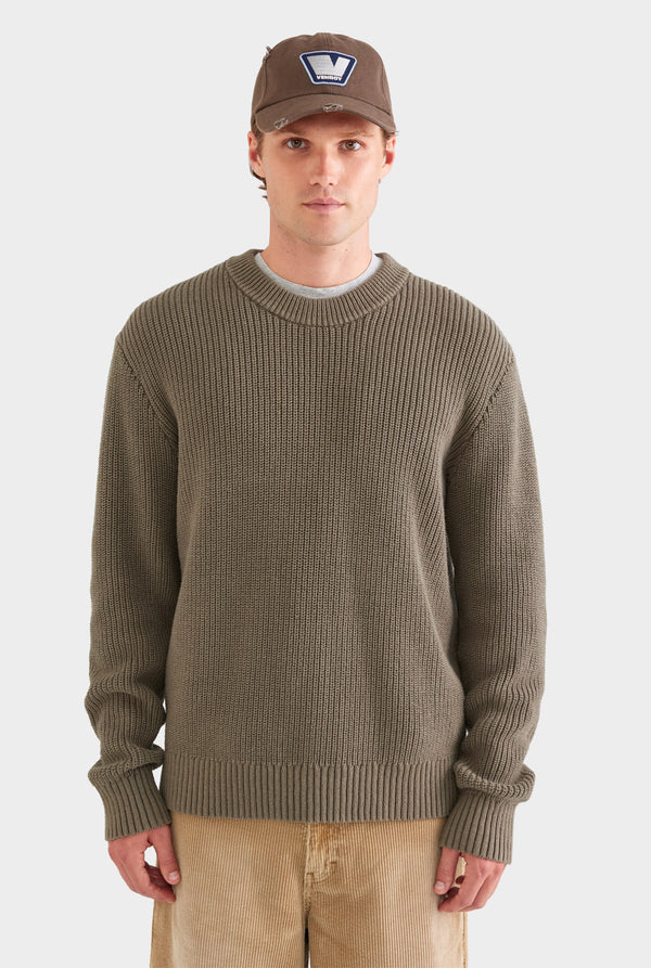 Relaxed Cotton Knit Sweater - Smokey Olive