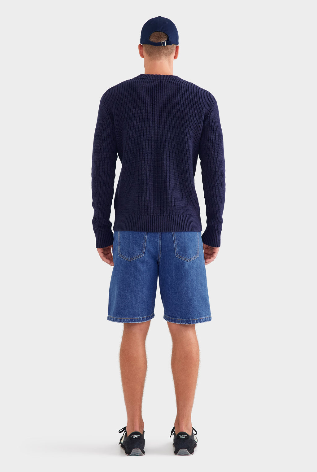 Relaxed Cotton Knit Sweater - Navy