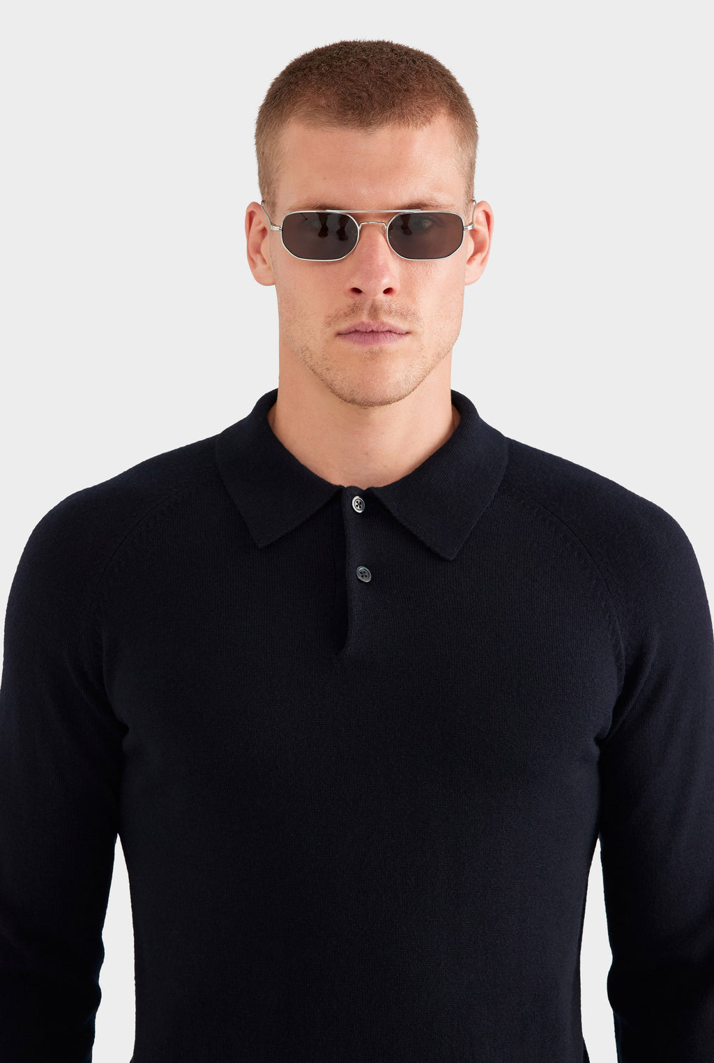 Merino Wool Knit Polo - Black