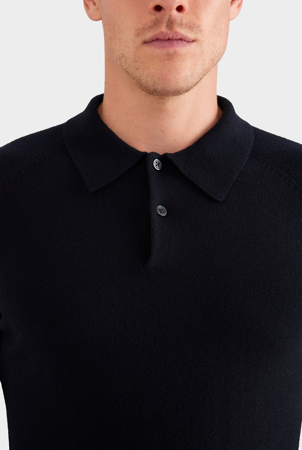 Merino Wool Knit Polo - Black