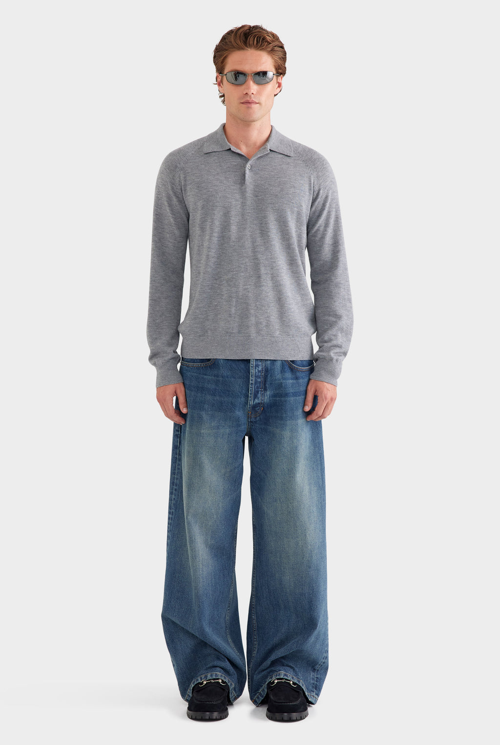 Merino Wool Knit Polo - Grey Marl