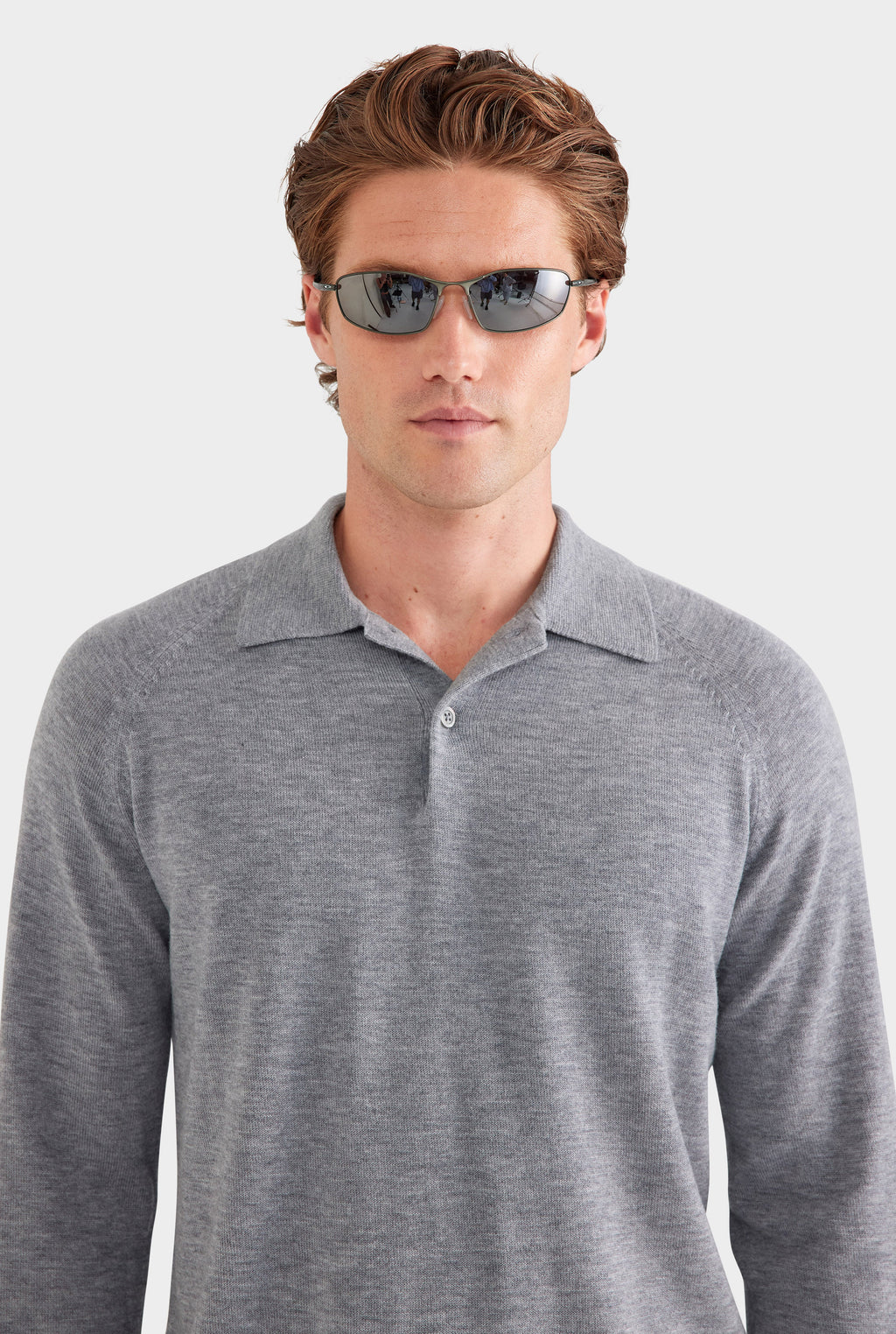 Merino Wool Knit Polo - Grey Marl