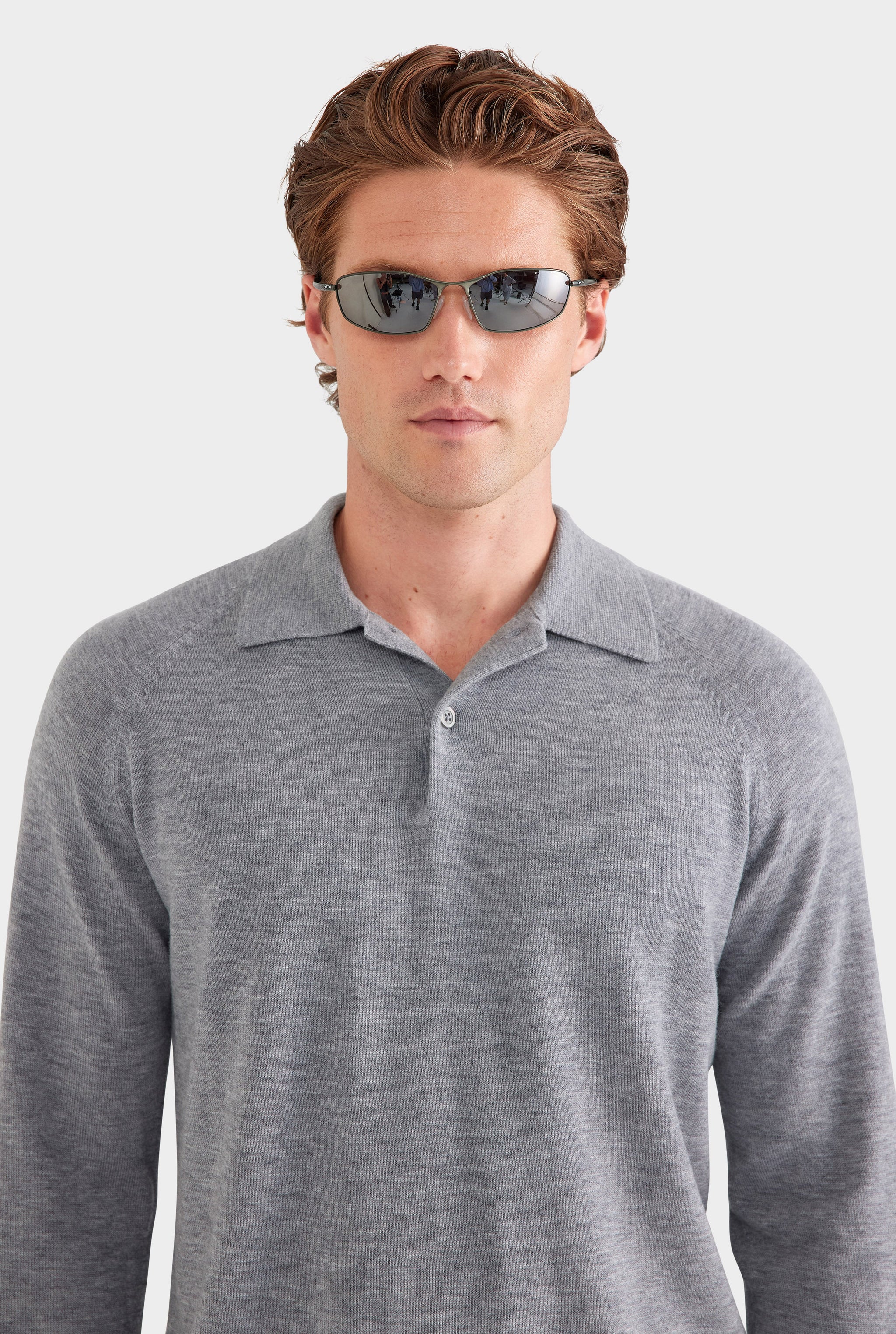 Merino Wool Knit Polo - Grey Marl