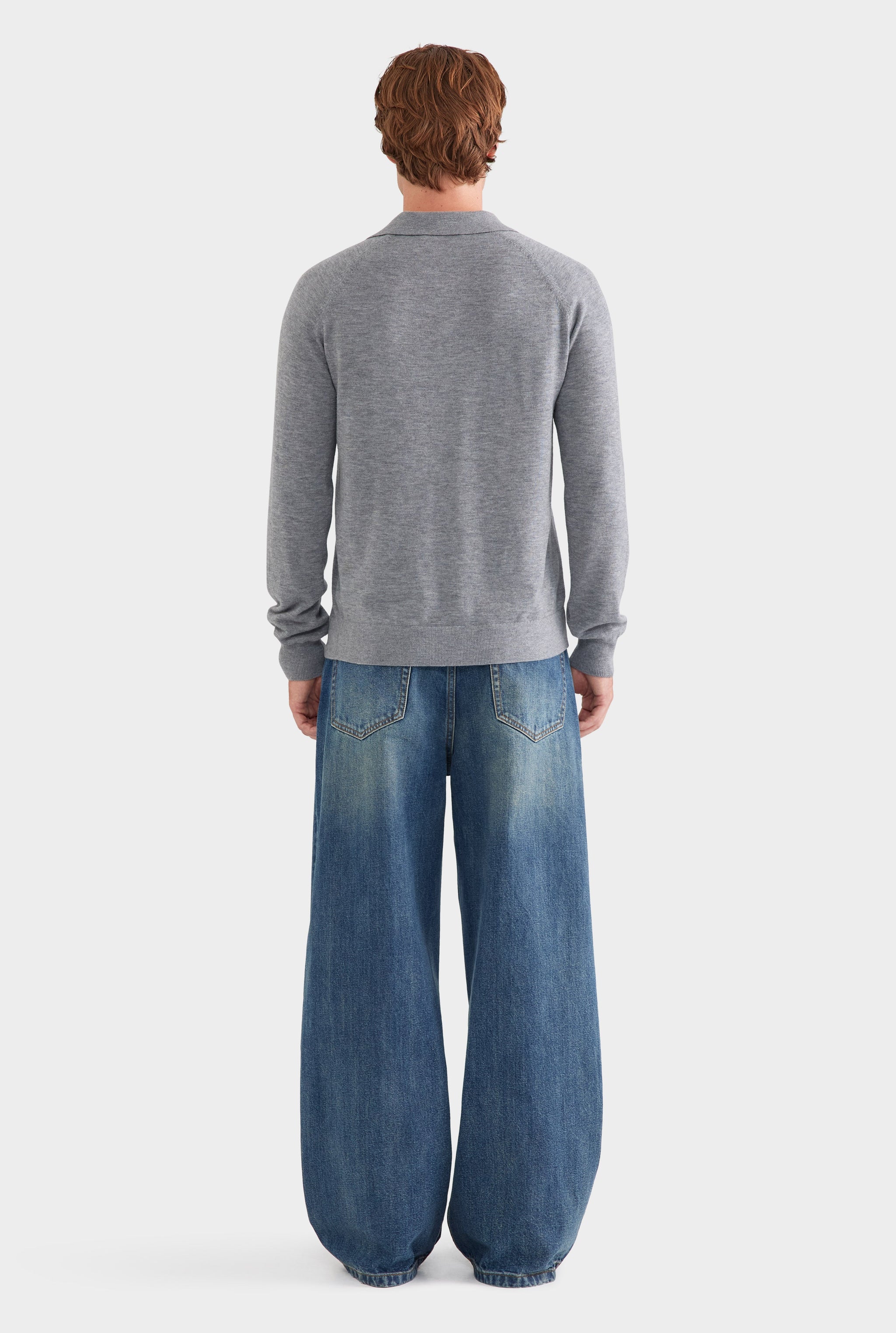 Merino Wool Knit Polo - Grey Marl