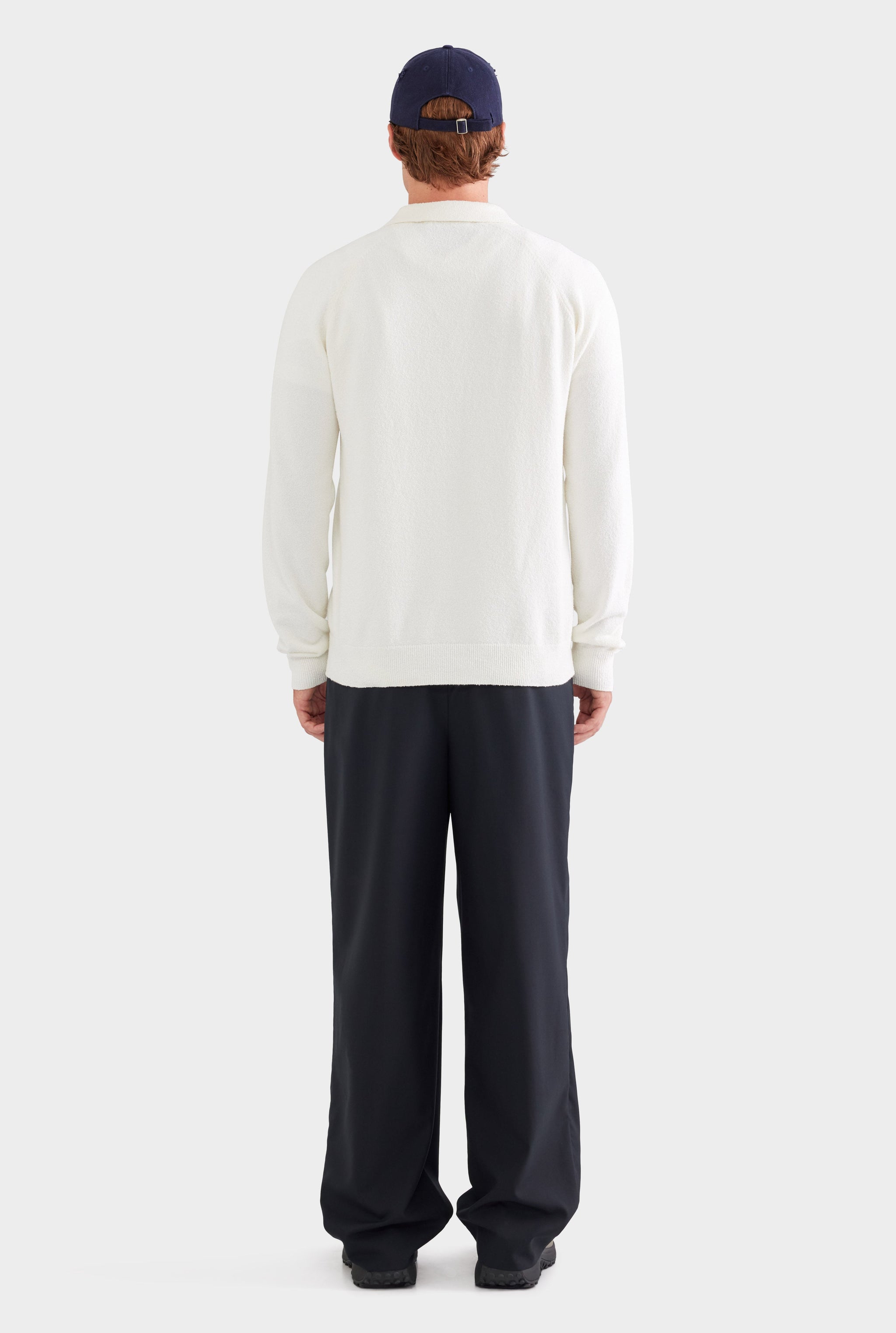 Long Sleeve Boucle Knit Polo - Off White