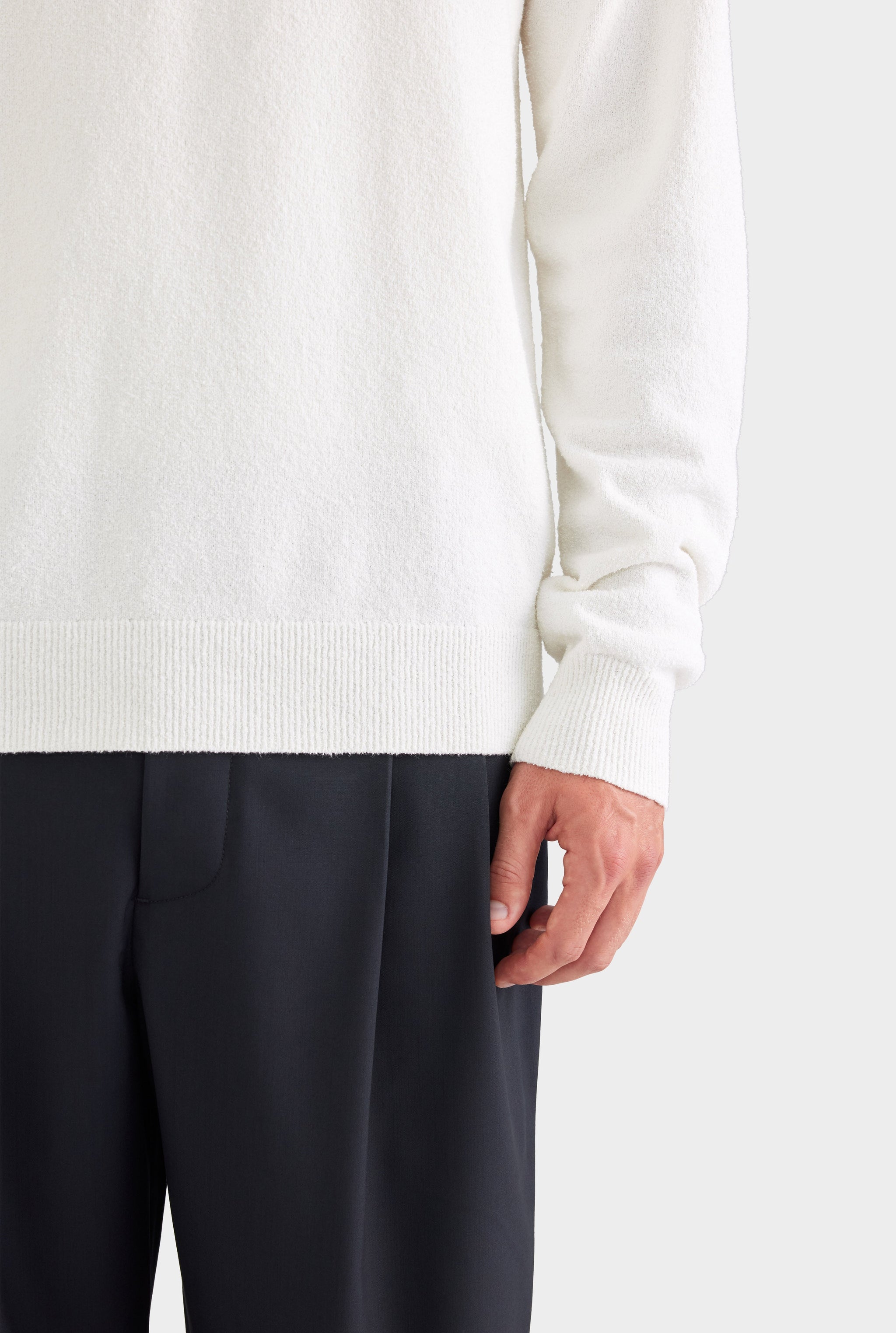 Long Sleeve Boucle Knit Polo - Off White