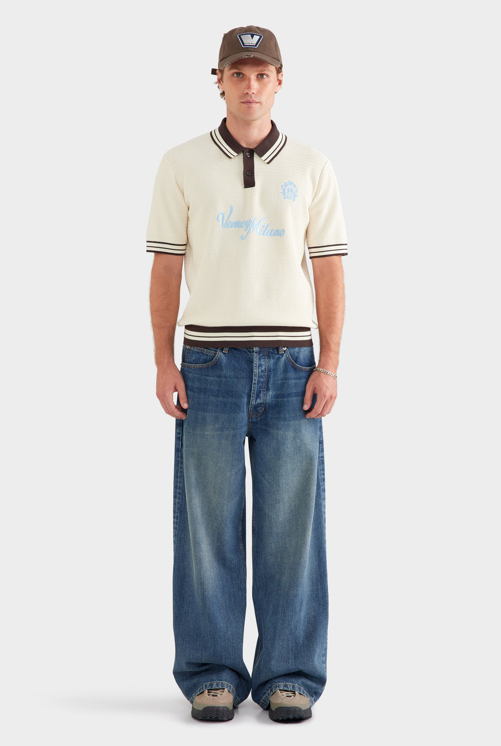 Knitted Soccer Polo - Off White/Coffee