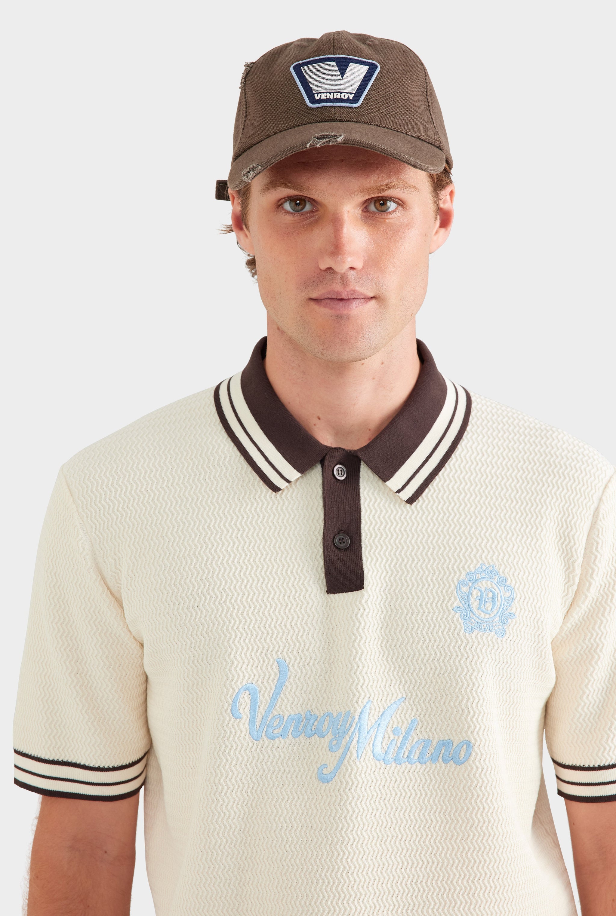 Knitted Soccer Polo - Off White/Coffee