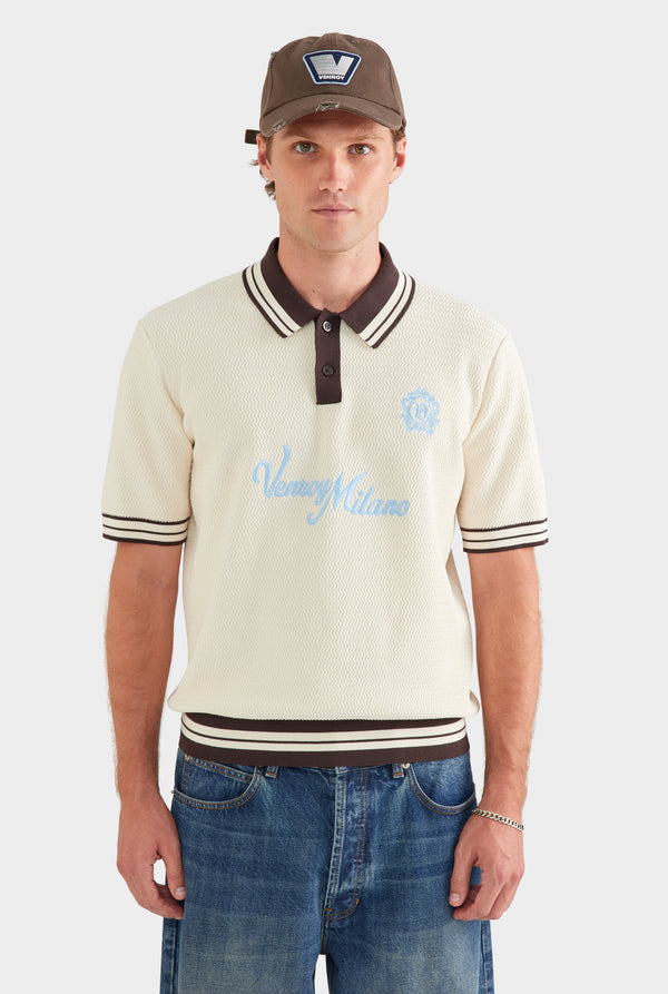 Knitted Soccer Polo - Off White/Coffee