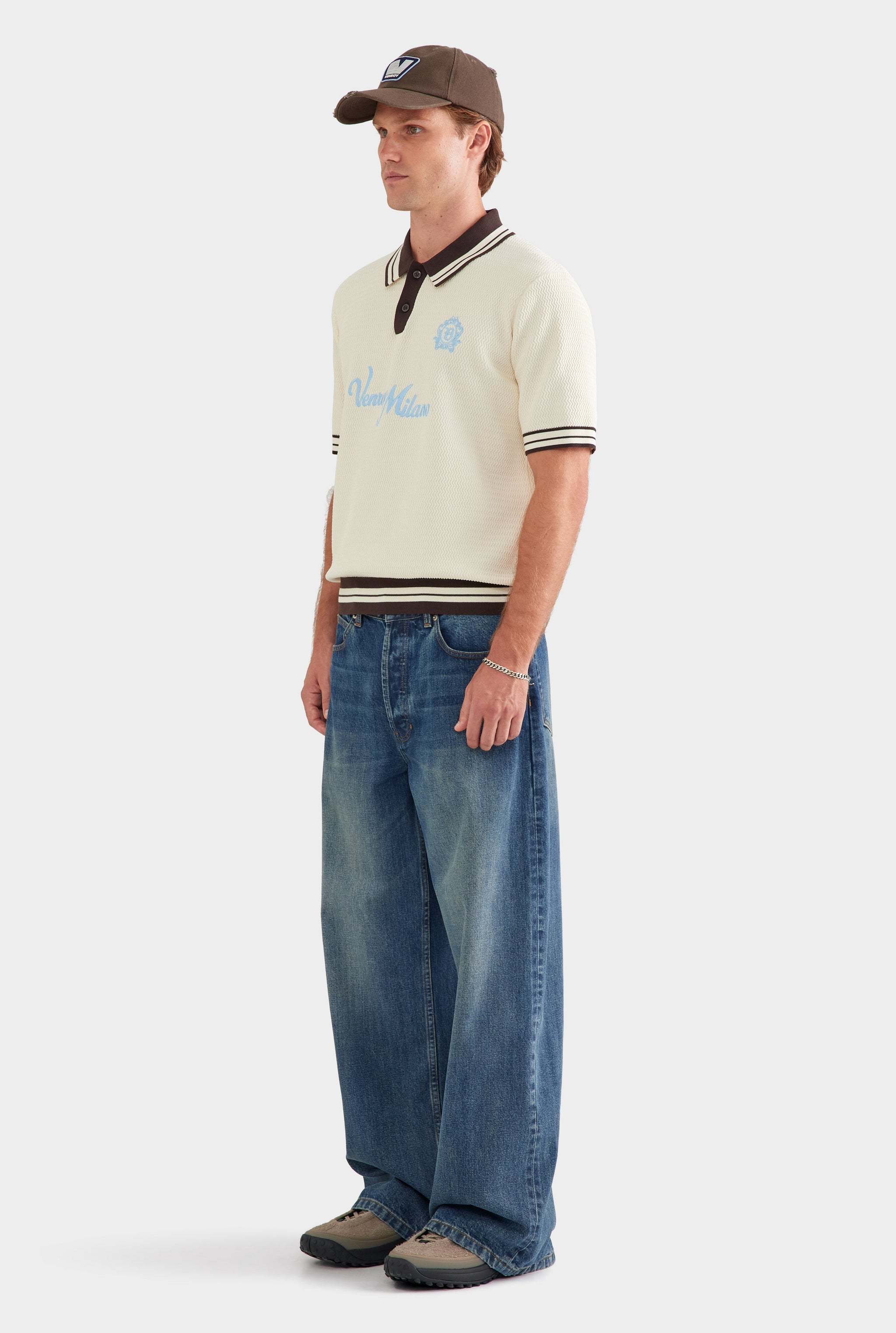 Knitted Soccer Polo - Off White/Coffee