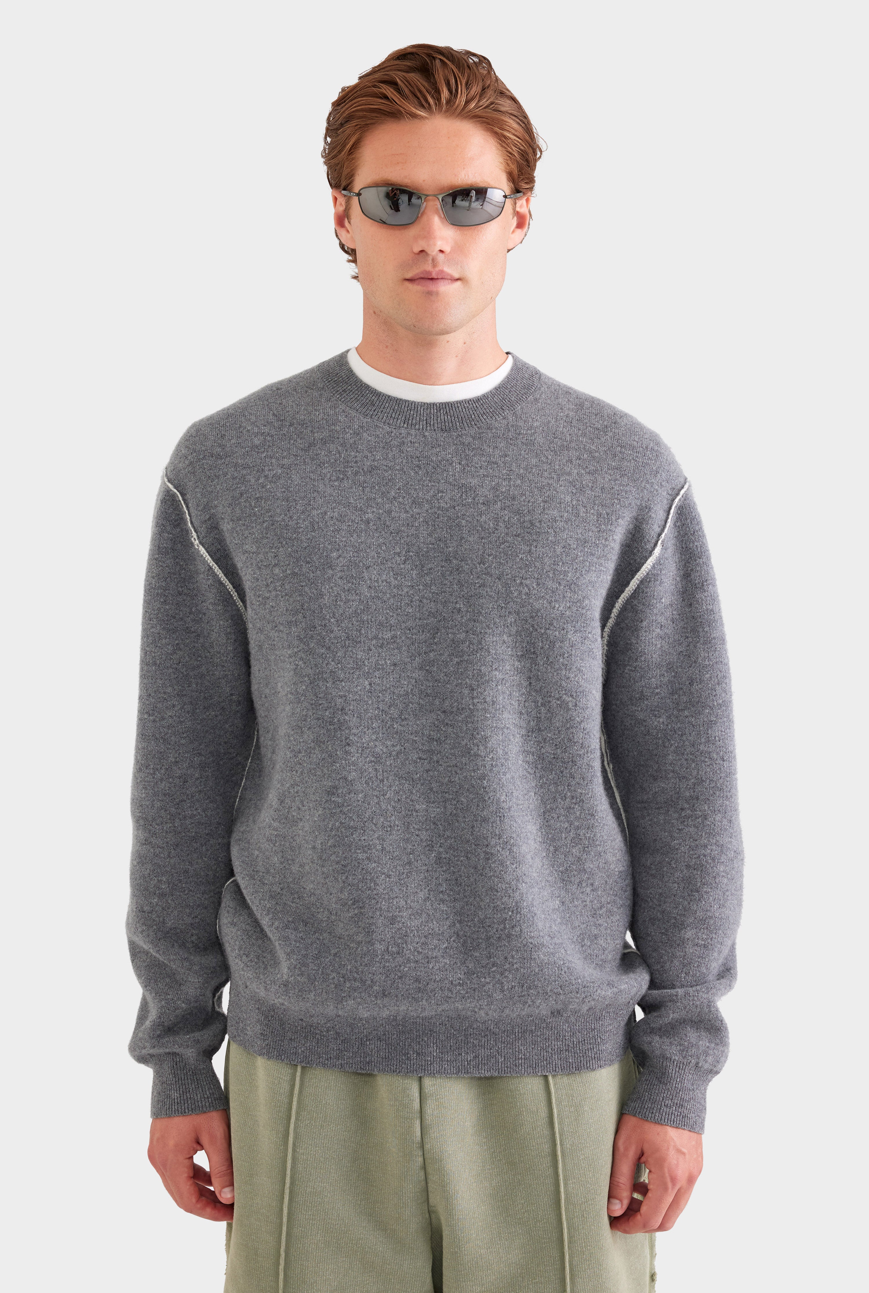 Exposed Seam Wool Cashmere Sweater - Charcoal Marl/White