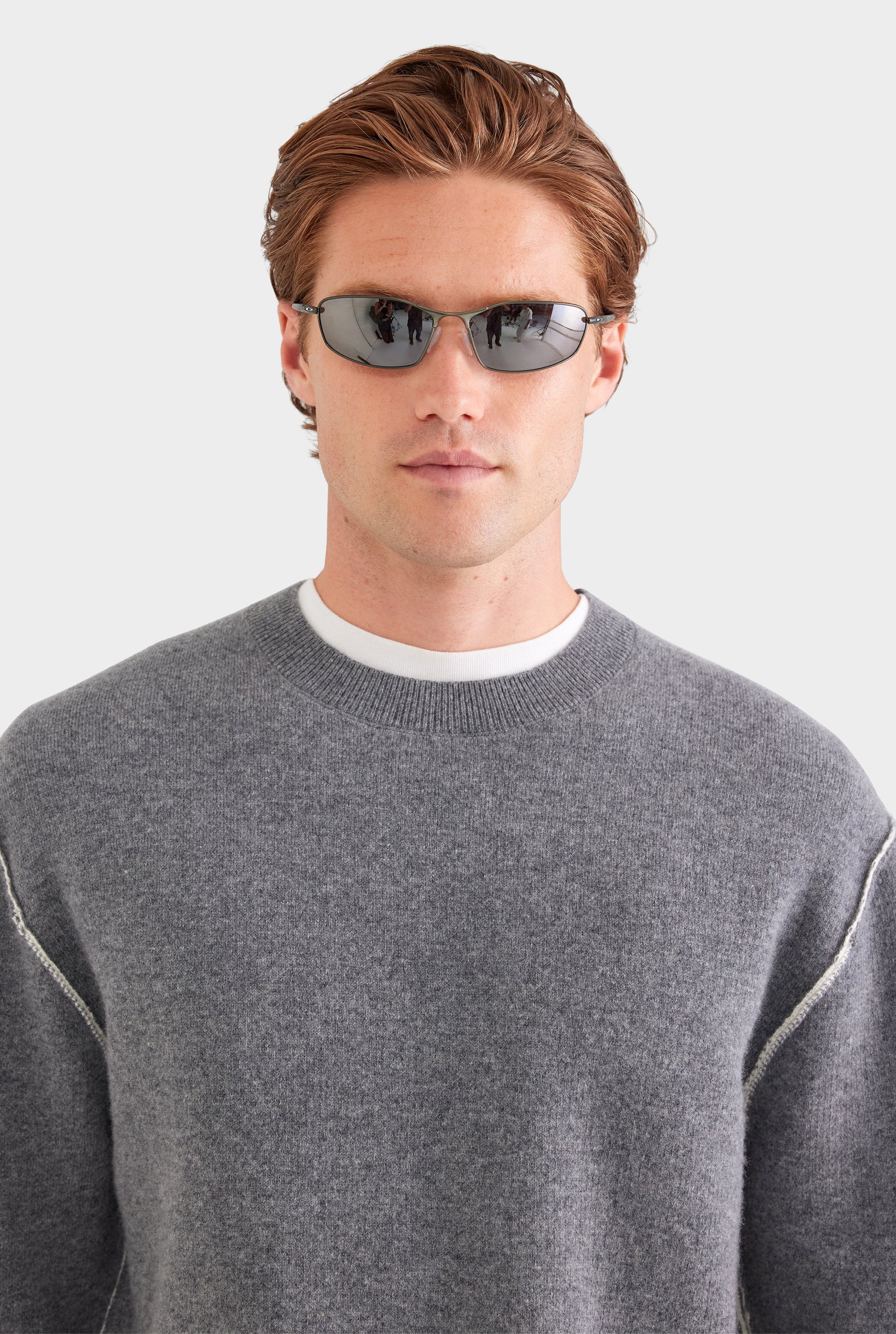 Exposed Seam Wool Cashmere Sweater - Charcoal Marl/White