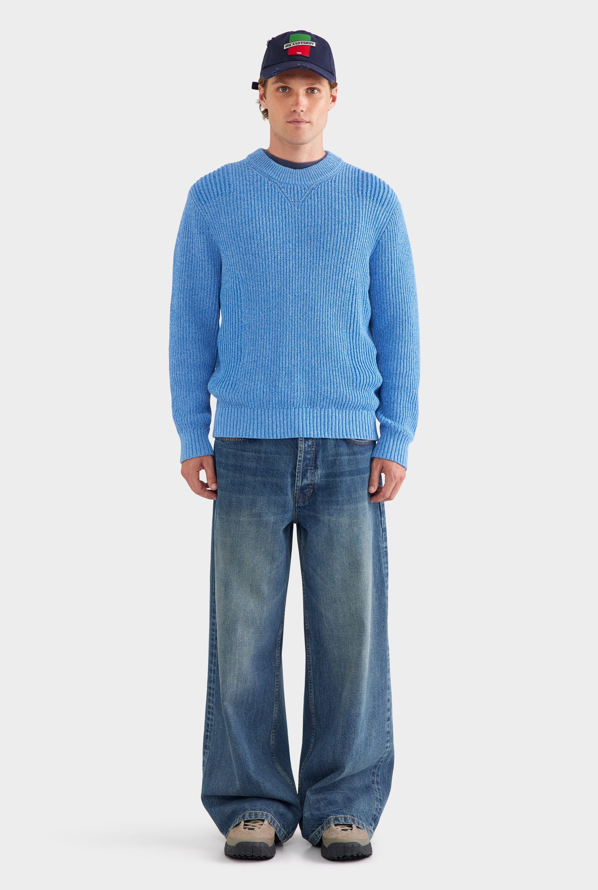 Chunky Rib Cotton Sweater - Blue